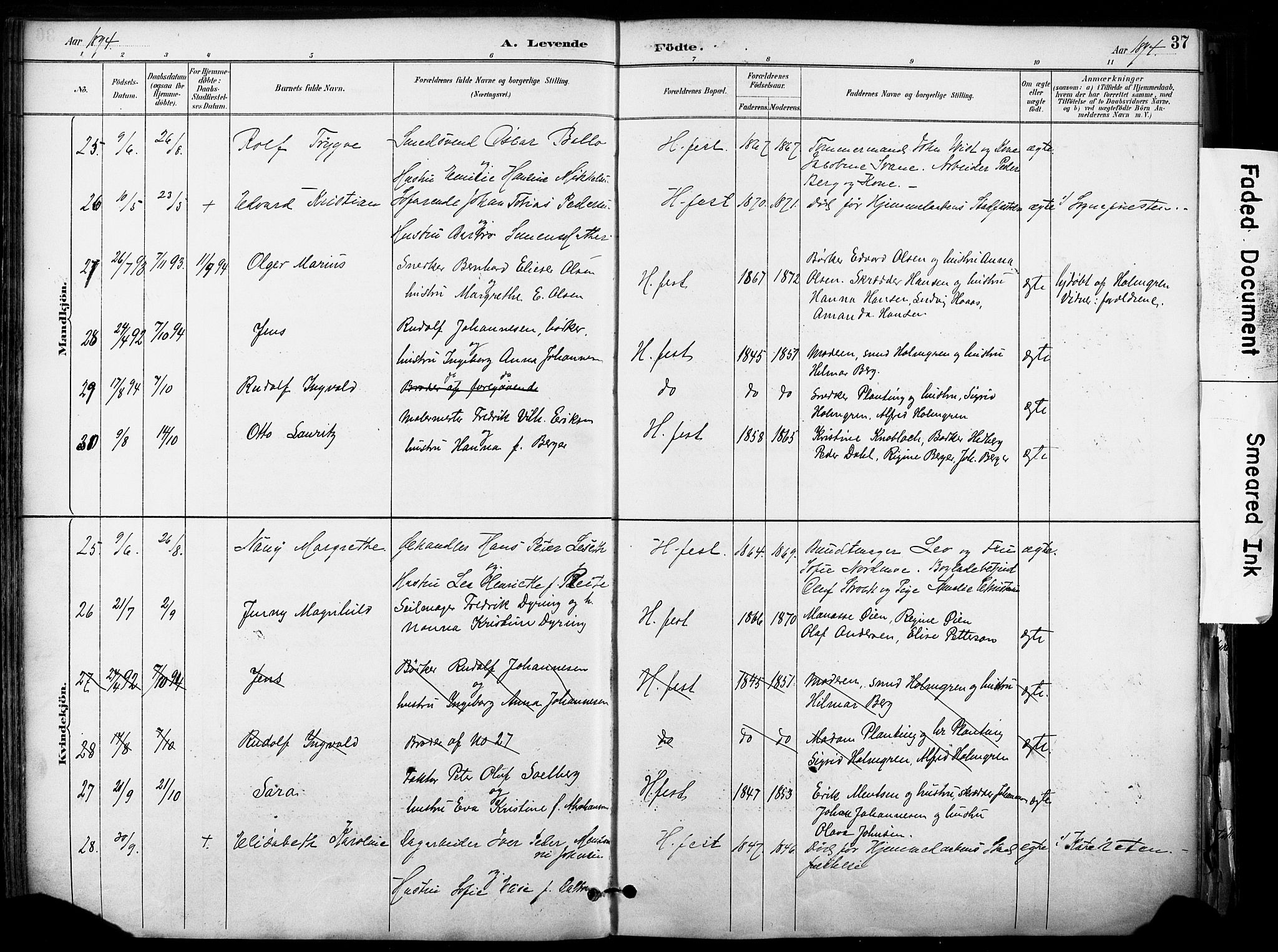 Hammerfest sokneprestkontor, AV/SATØ-S-1347/H/Ha/L0009.kirke: Ministerialbok nr. 9, 1889-1897, s. 37
