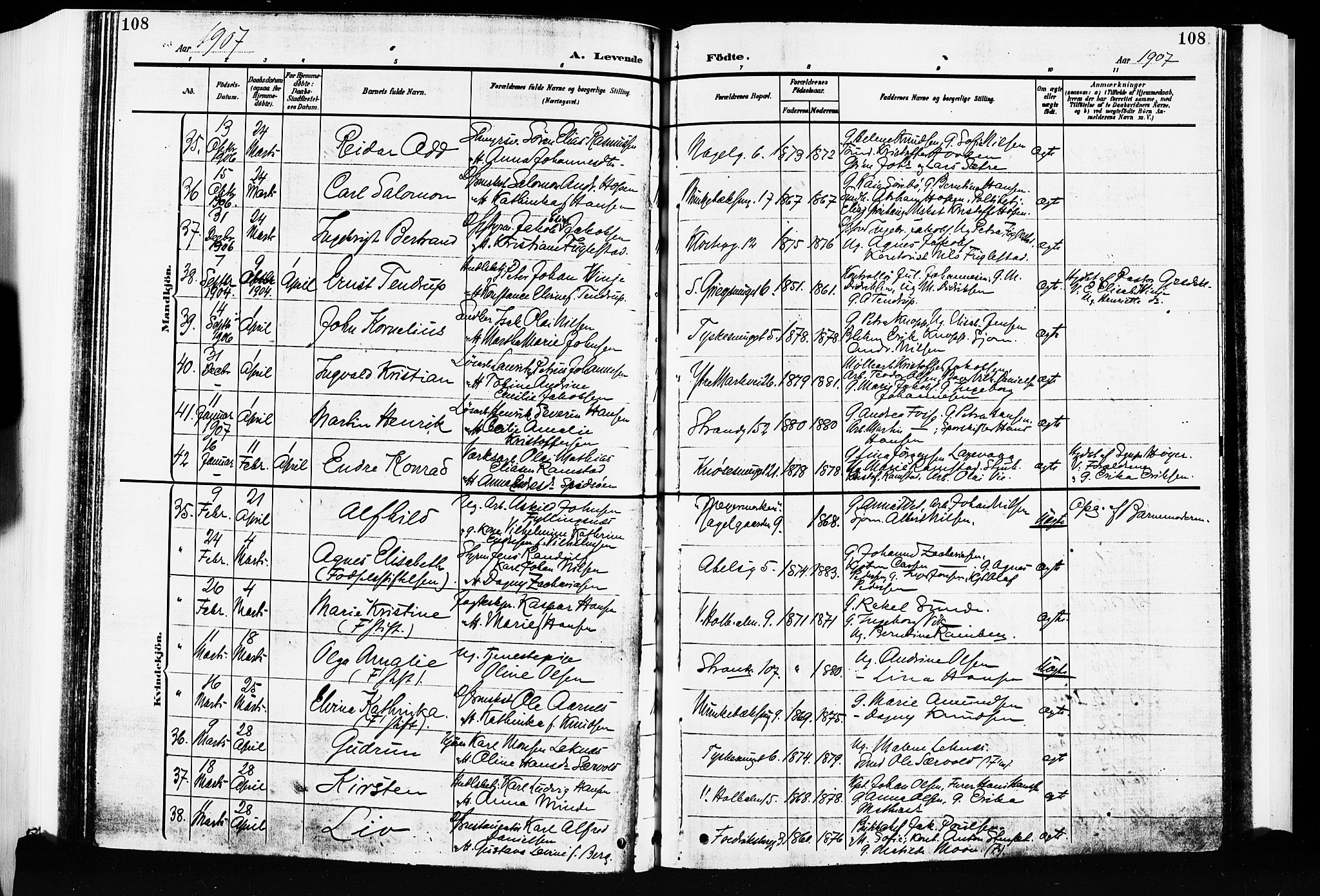 Nykirken Sokneprestembete, AV/SAB-A-77101/H/Hab: Klokkerbok nr. B 5, 1904-1908, s. 108