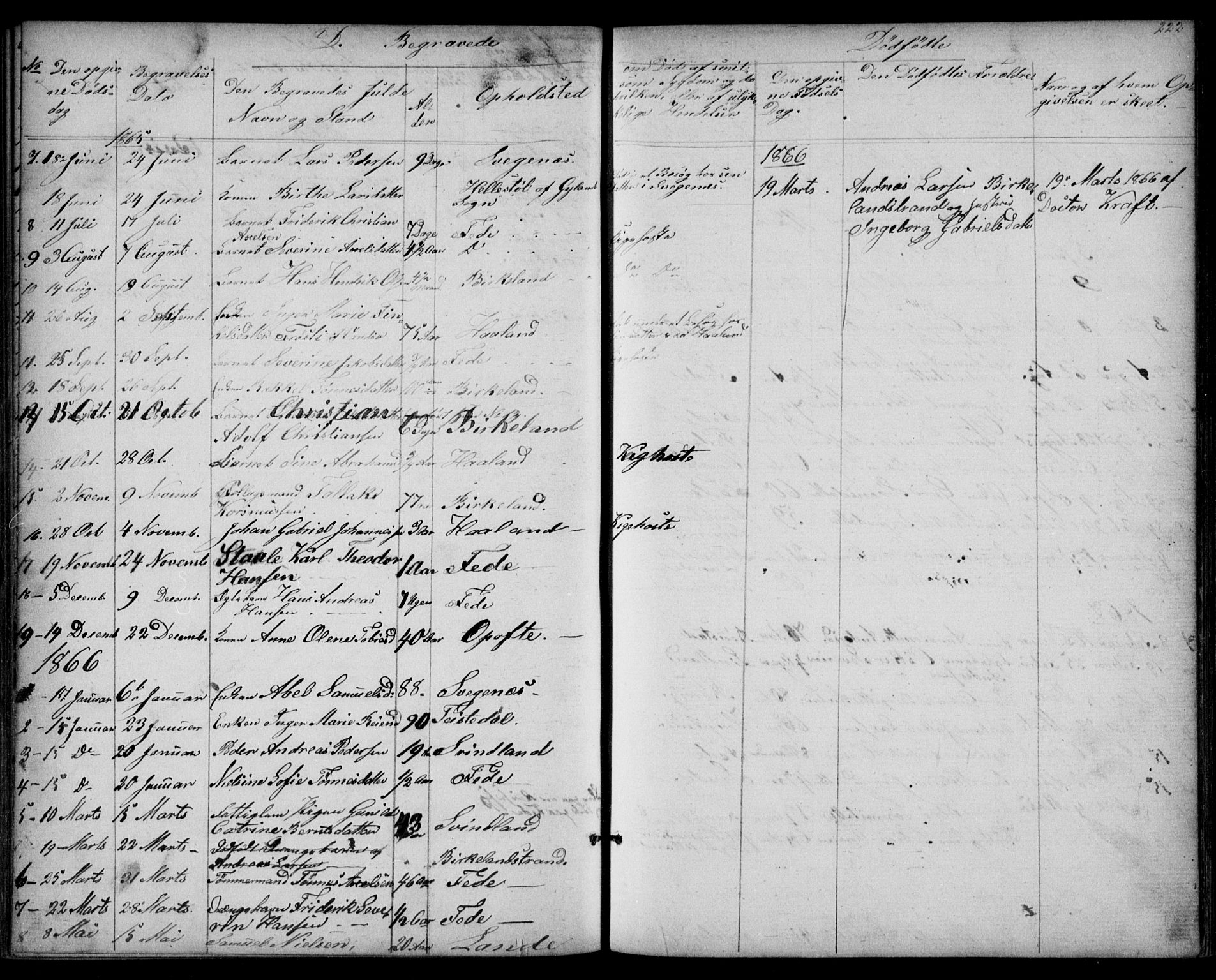 Kvinesdal sokneprestkontor, SAK/1111-0026/F/Fb/Fba/L0003: Klokkerbok nr. B 3, 1858-1893, s. 222