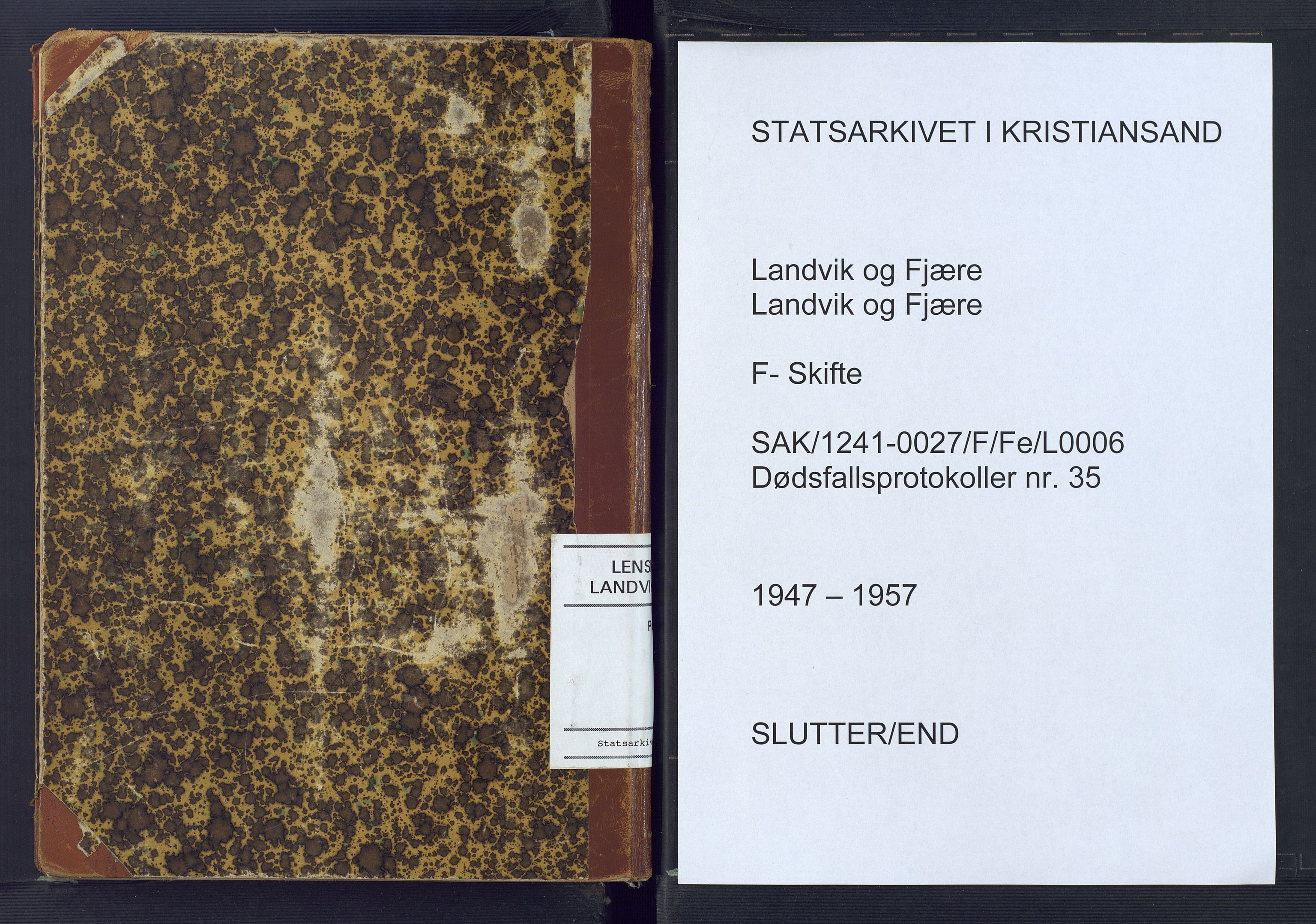 Landvik og Fjære lensmannskontor, SAK/1241-0027/F/Fe/L0006: Anmeldte dødsfall Landvik nr 35, 1947-1957