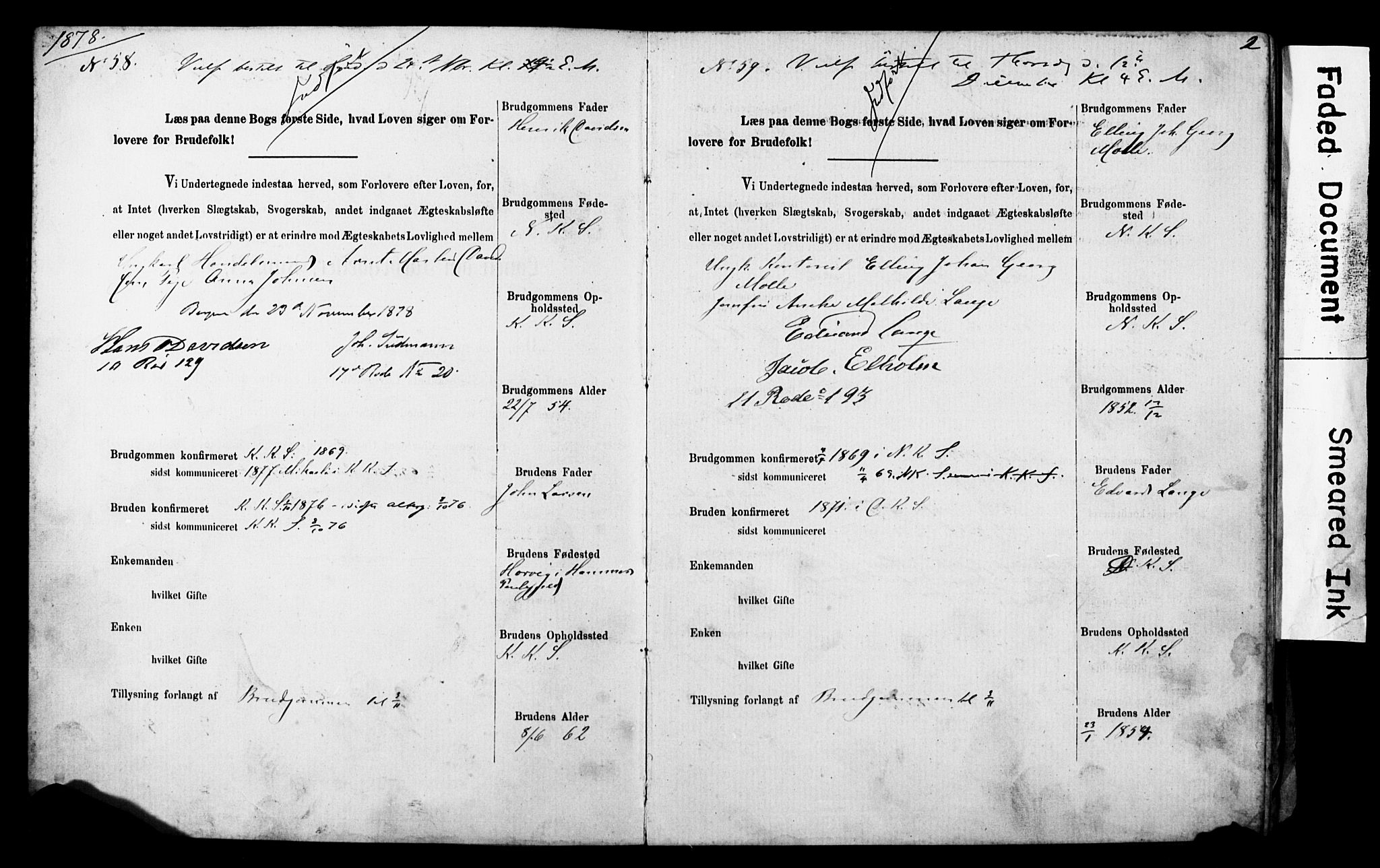 Korskirken sokneprestembete, SAB/A-76101: Forlovererklæringer nr. II.5.5, 1878-1889, s. 2