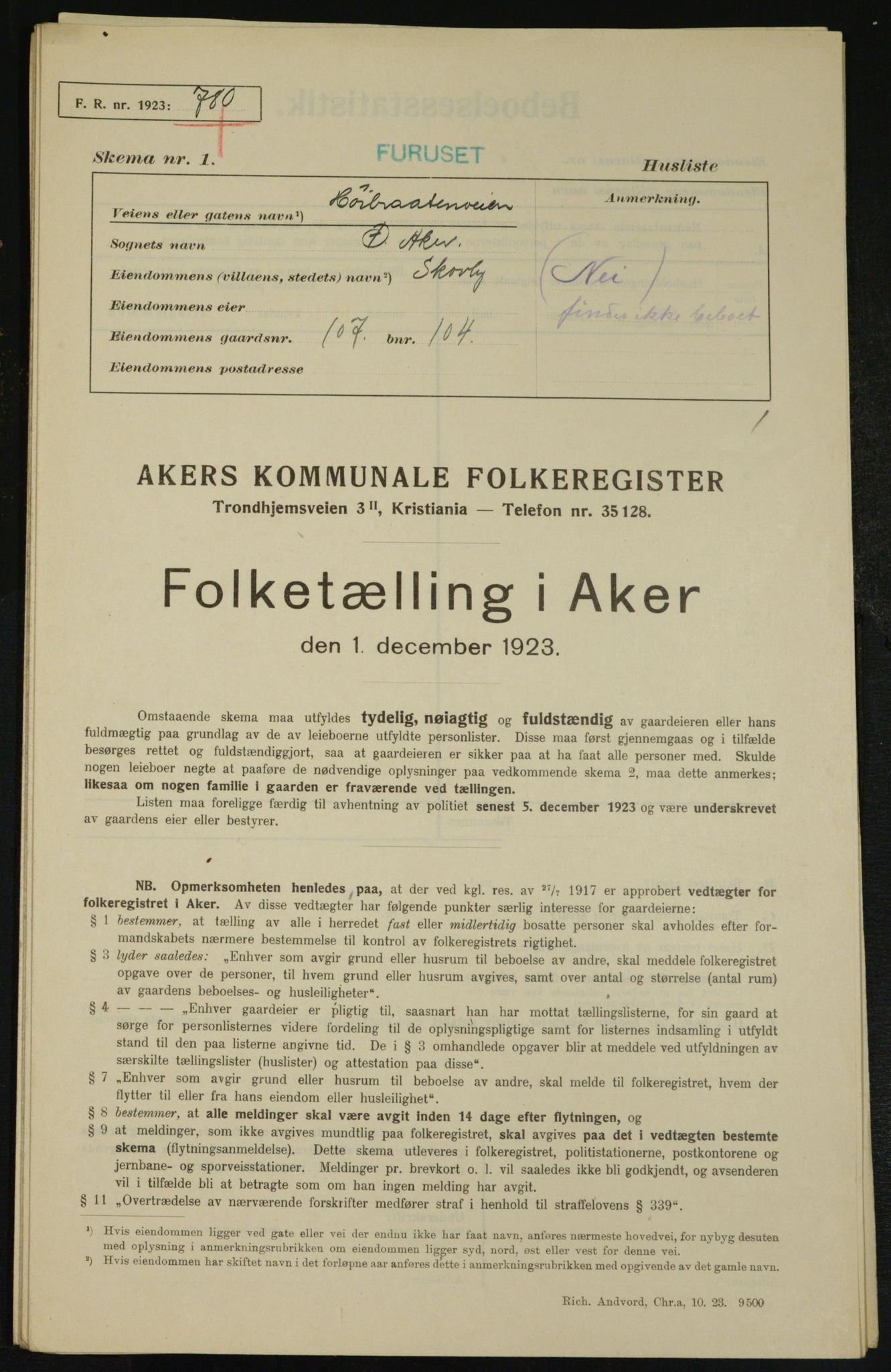 , Kommunal folketelling 1.12.1923 for Aker, 1923, s. 27747