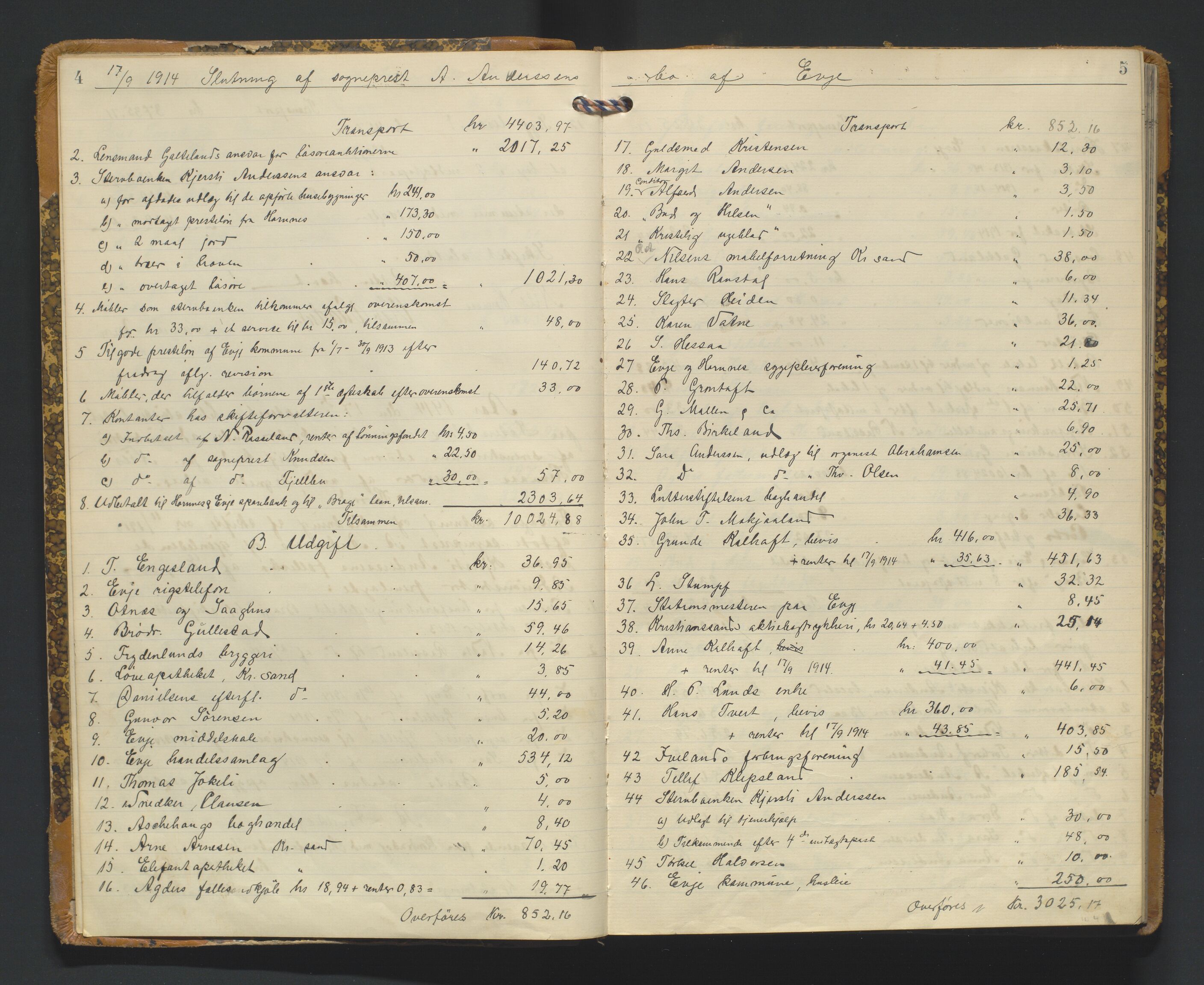 Setesdal sorenskriveri, SAK/1221-0011/H/Hc/L0050: Skifteutlodningsprotokoll nr 4, med register, 1914-1924, s. 4-5