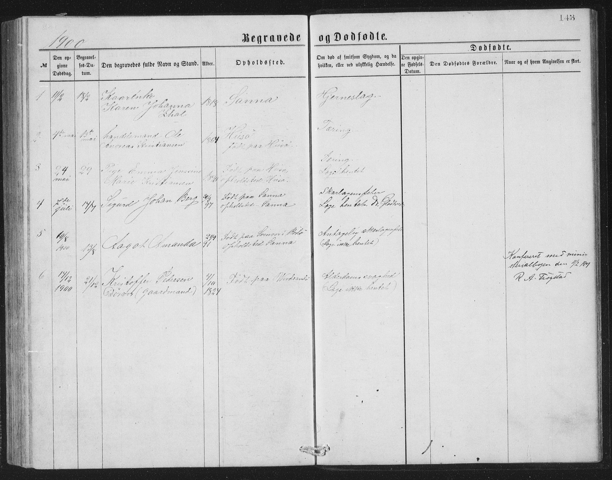 Ministerialprotokoller, klokkerbøker og fødselsregistre - Nordland, AV/SAT-A-1459/840/L0582: Klokkerbok nr. 840C02, 1874-1900, s. 143