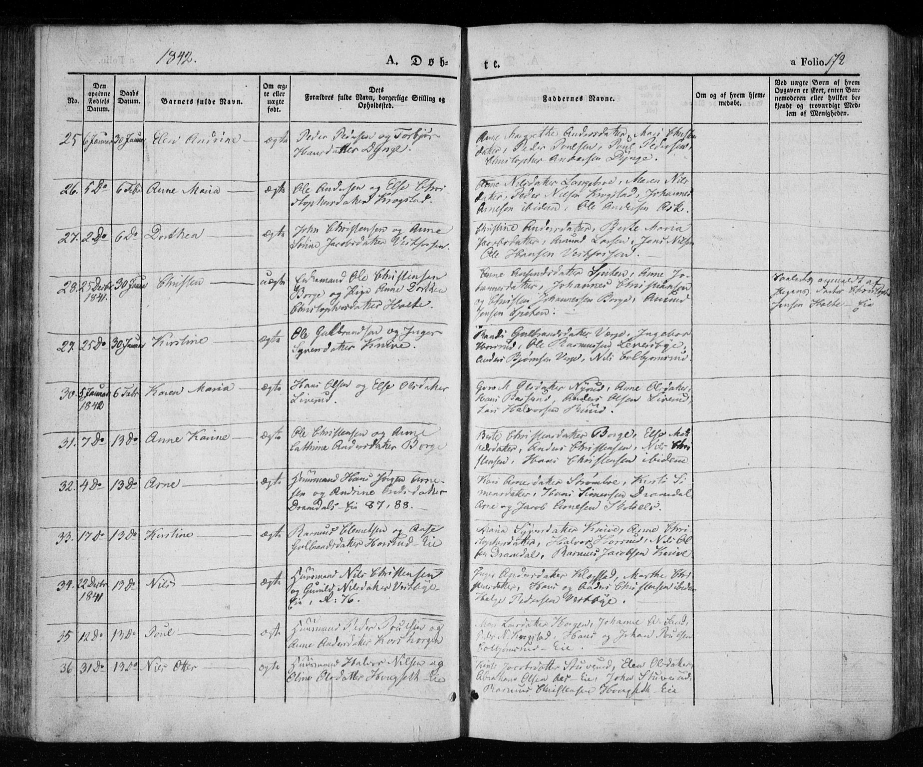Eiker kirkebøker, AV/SAKO-A-4/F/Fa/L0013a: Ministerialbok nr. I 13A, 1832-1845, s. 172