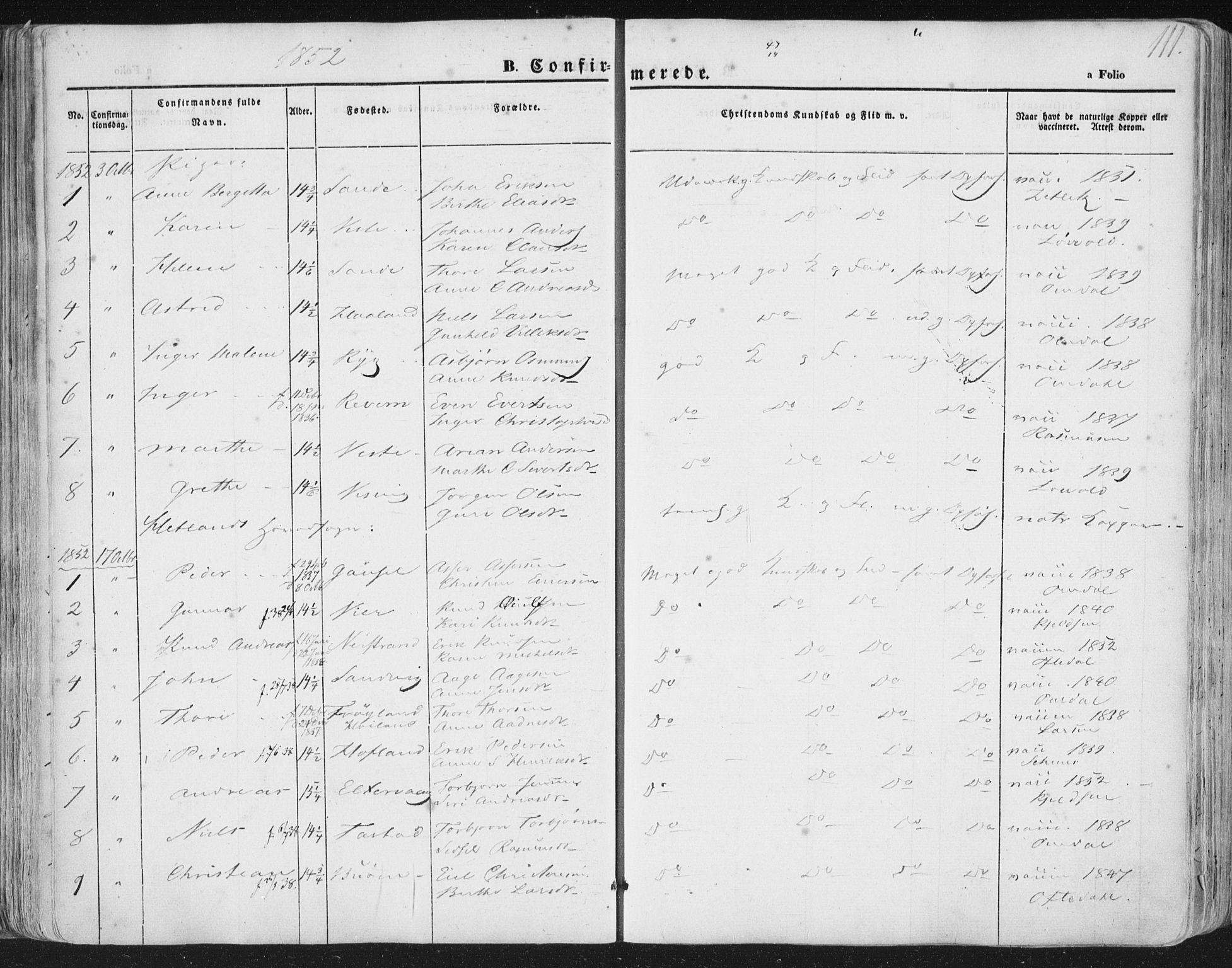 Hetland sokneprestkontor, AV/SAST-A-101826/30/30BA/L0002: Ministerialbok nr. A 2, 1849-1869, s. 111
