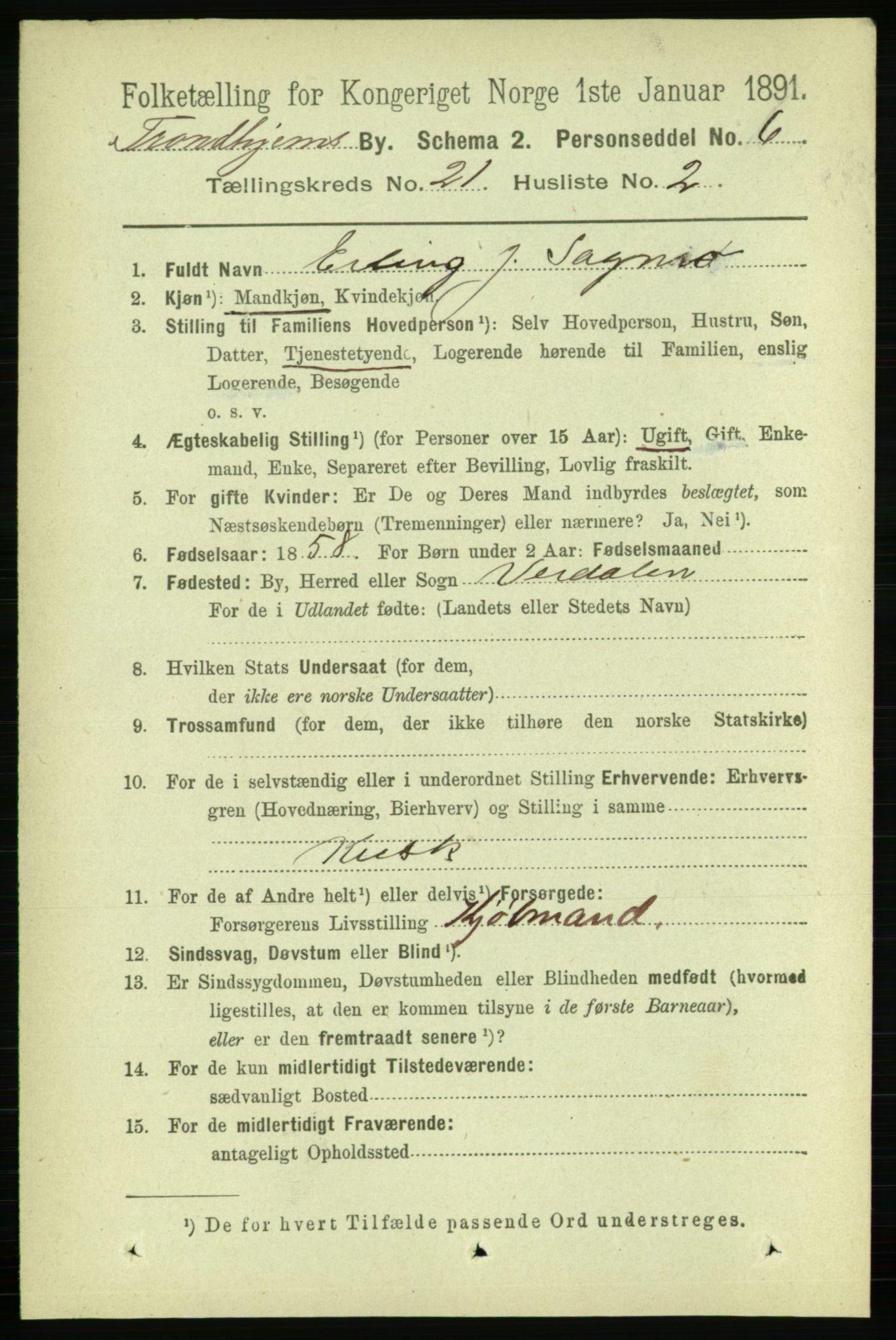 RA, Folketelling 1891 for 1601 Trondheim kjøpstad, 1891, s. 15884