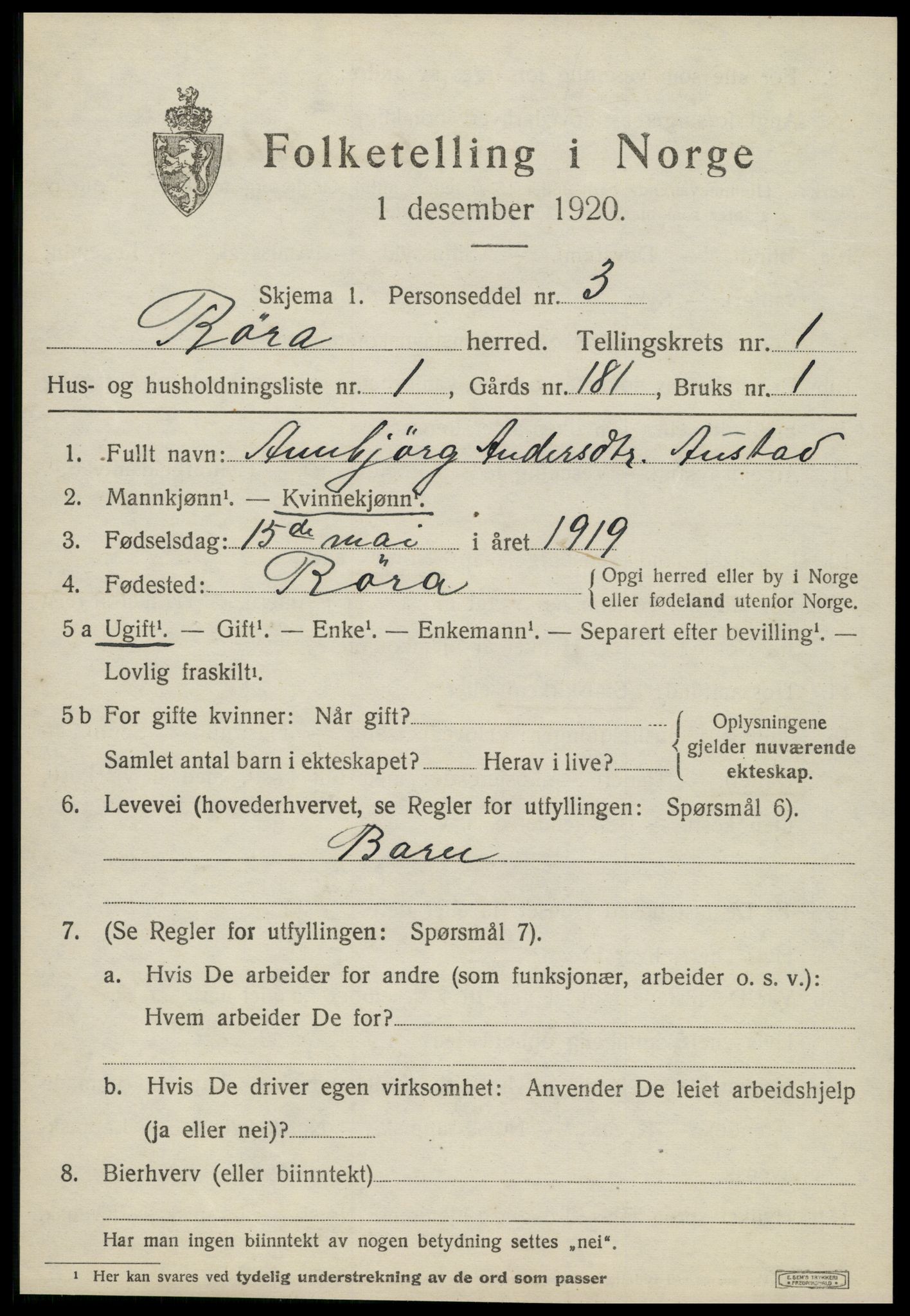 SAT, Folketelling 1920 for 1730 Røra herred, 1920, s. 343