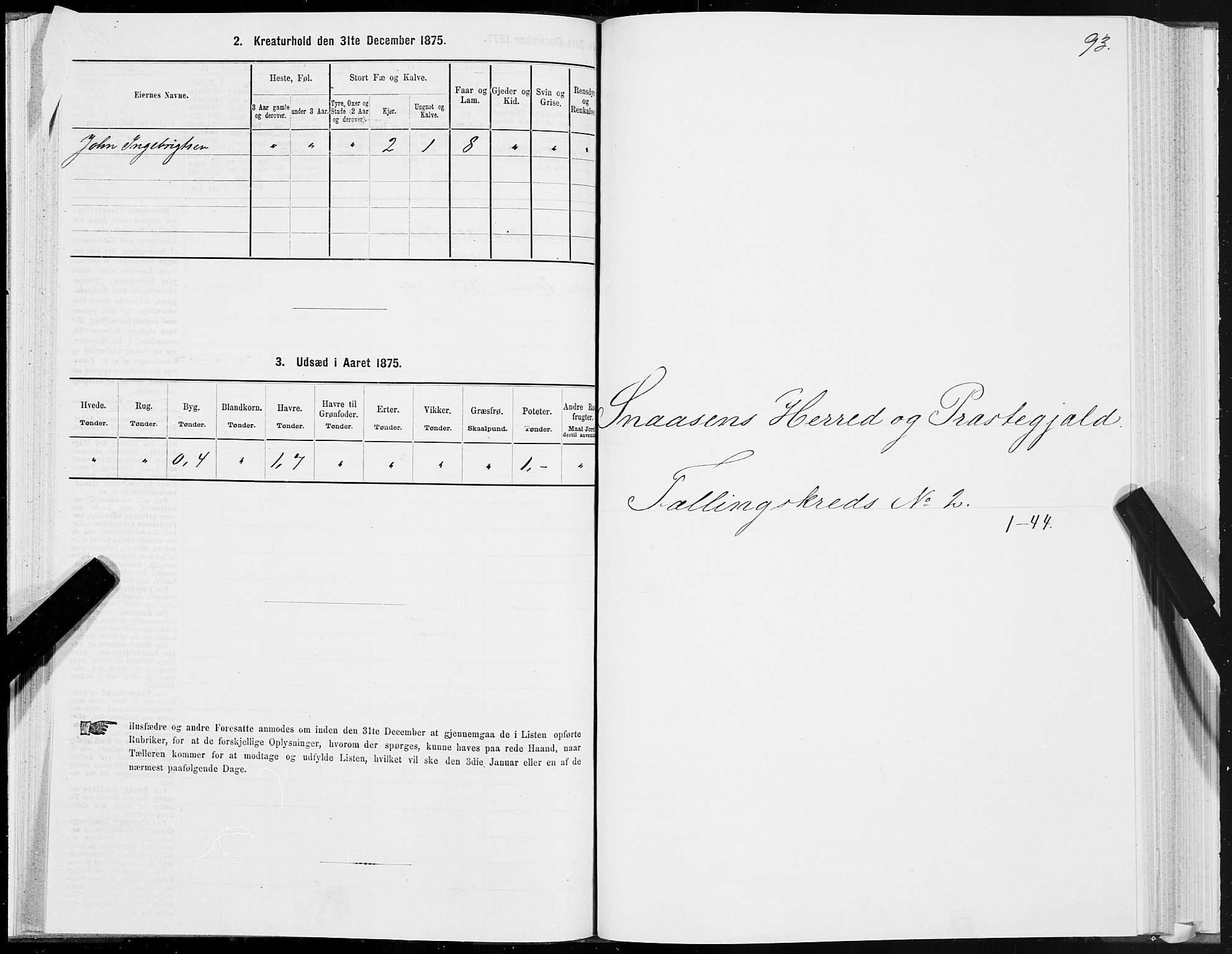 SAT, Folketelling 1875 for 1736P Snåsa prestegjeld, 1875, s. 1093