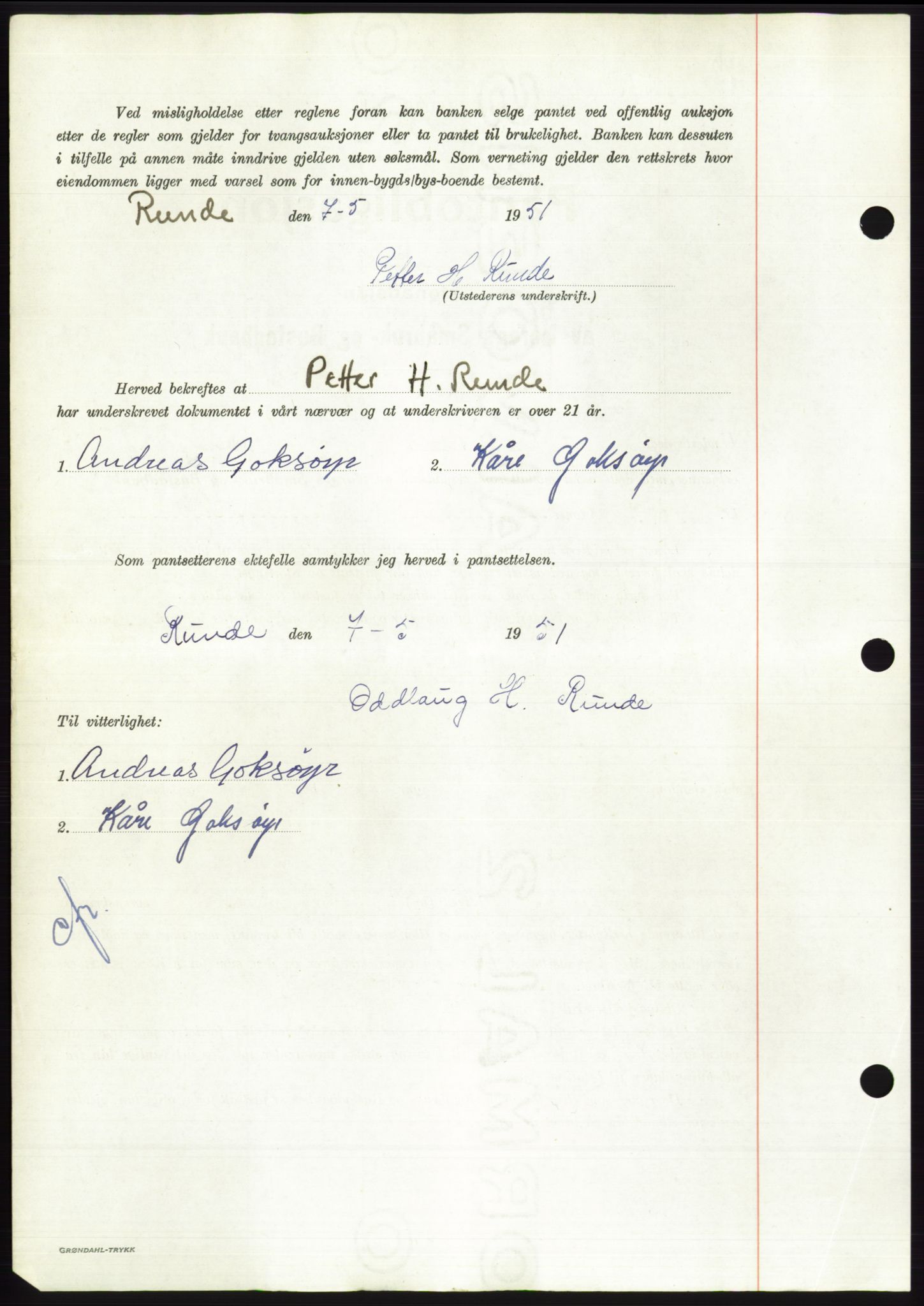 Søre Sunnmøre sorenskriveri, AV/SAT-A-4122/1/2/2C/L0120: Pantebok nr. 8B, 1951-1951, Dagboknr: 1039/1951