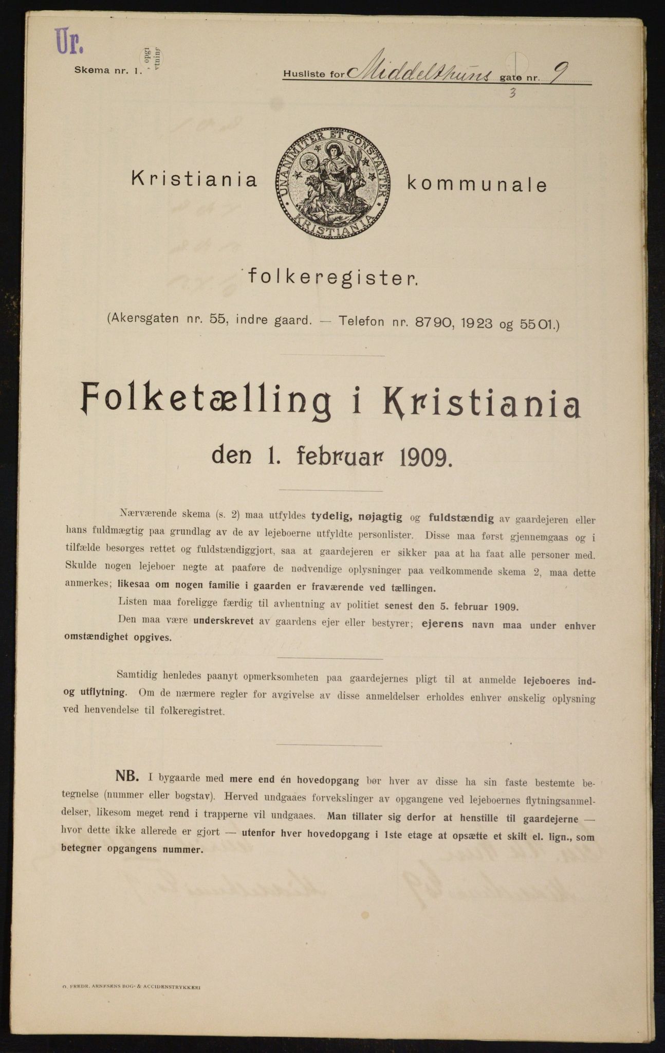 OBA, Kommunal folketelling 1.2.1909 for Kristiania kjøpstad, 1909, s. 68245