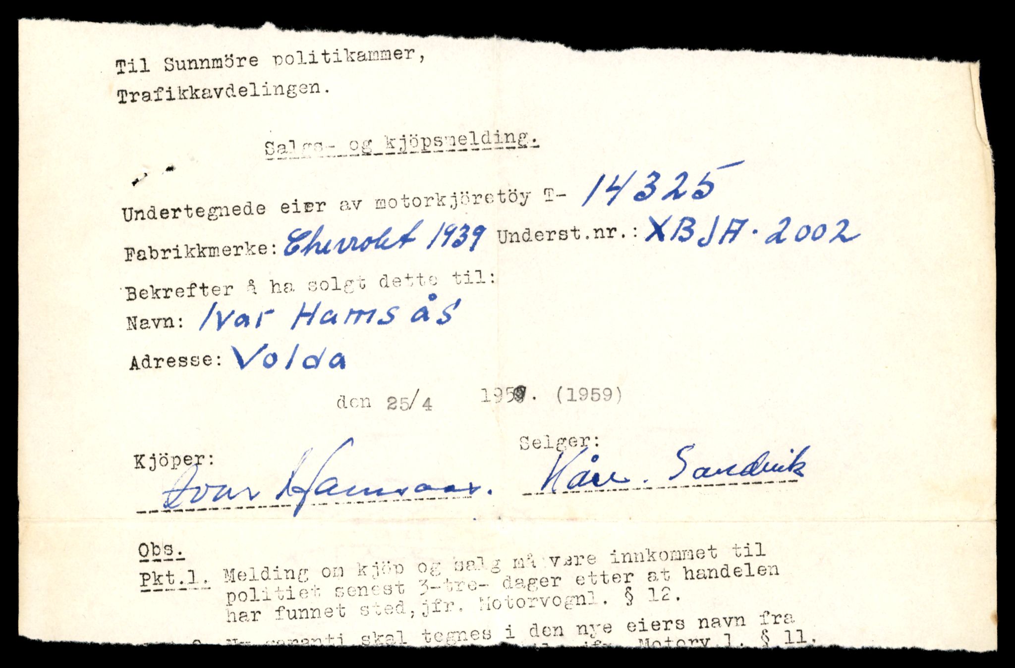 Møre og Romsdal vegkontor - Ålesund trafikkstasjon, AV/SAT-A-4099/F/Fe/L0045: Registreringskort for kjøretøy T 14320 - T 14444, 1927-1998, s. 175