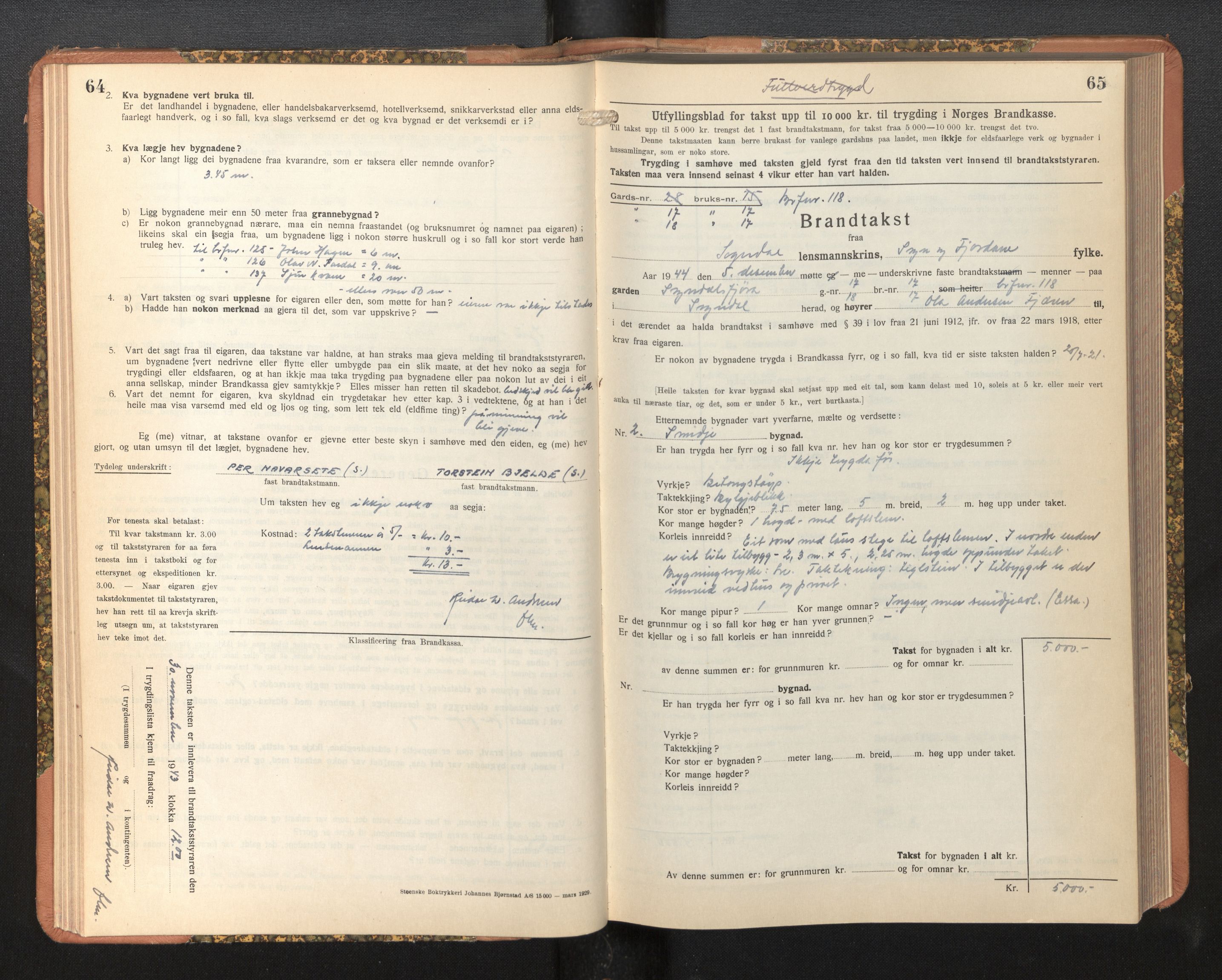 Lensmannen i Sogndal, AV/SAB-A-29901/0012/L0019: Branntakstprotokoll, Sogndalsfjøra, skjematakst, 1944-1954, s. 64-65