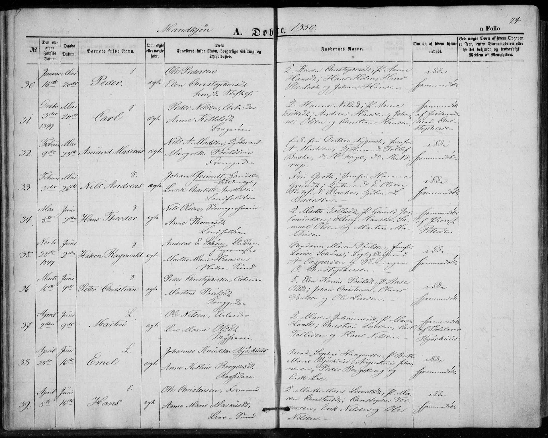Bragernes kirkebøker, AV/SAKO-A-6/F/Fb/L0002: Ministerialbok nr. II 2, 1848-1859, s. 24