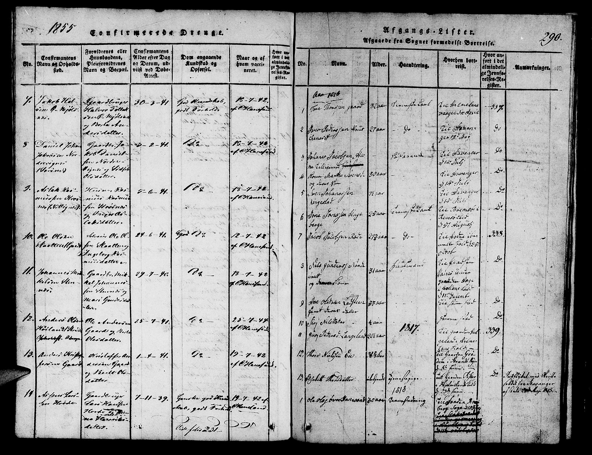 Finnøy sokneprestkontor, SAST/A-101825/H/Ha/Hab/L0001: Klokkerbok nr. B 1, 1816-1856, s. 290