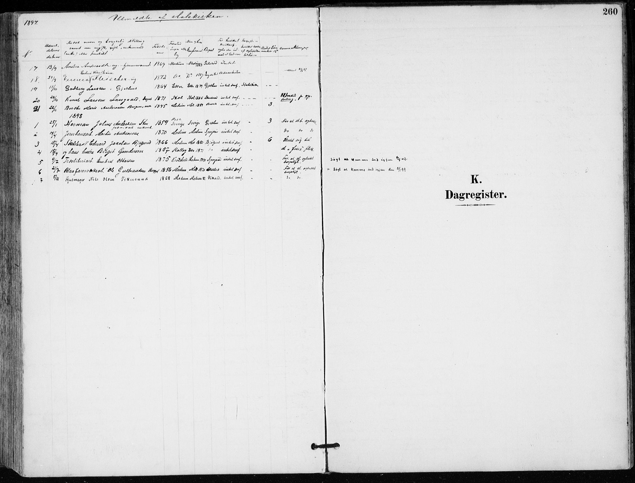 Modum kirkebøker, AV/SAKO-A-234/F/Fa/L0012: Ministerialbok nr. 12, 1890-1898, s. 260