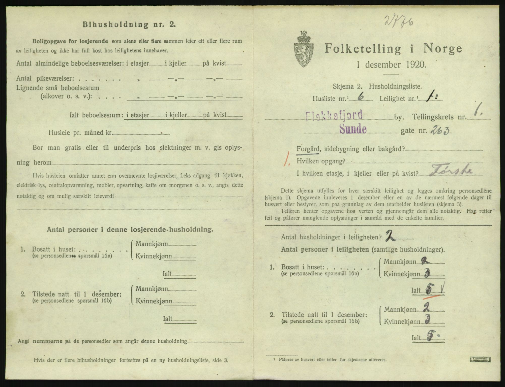 SAK, Folketelling 1920 for 1004 Flekkefjord kjøpstad, 1920, s. 826