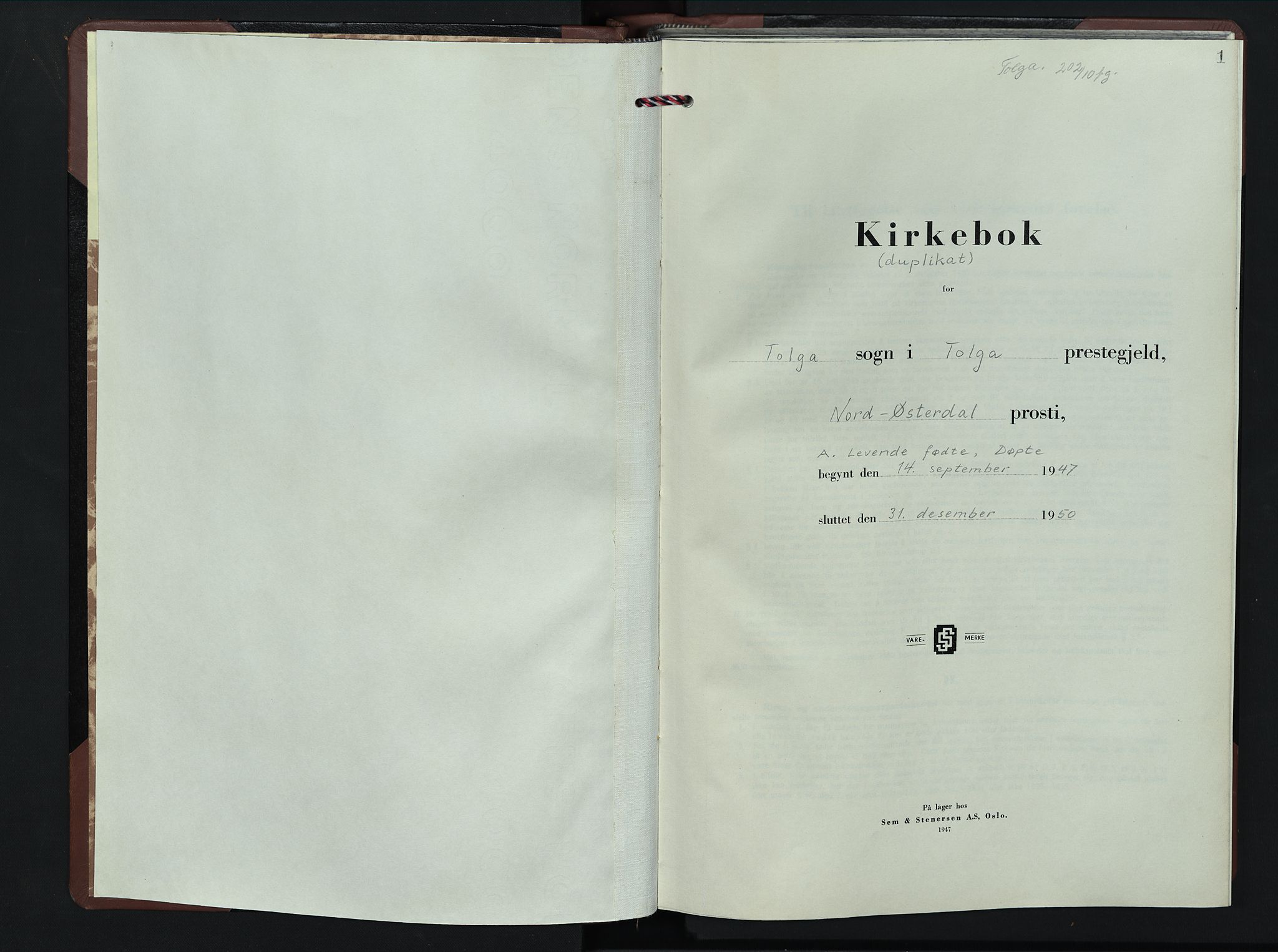 Tolga prestekontor, SAH/PREST-062/L/L0020: Klokkerbok nr. 20, 1947-1950, s. 1