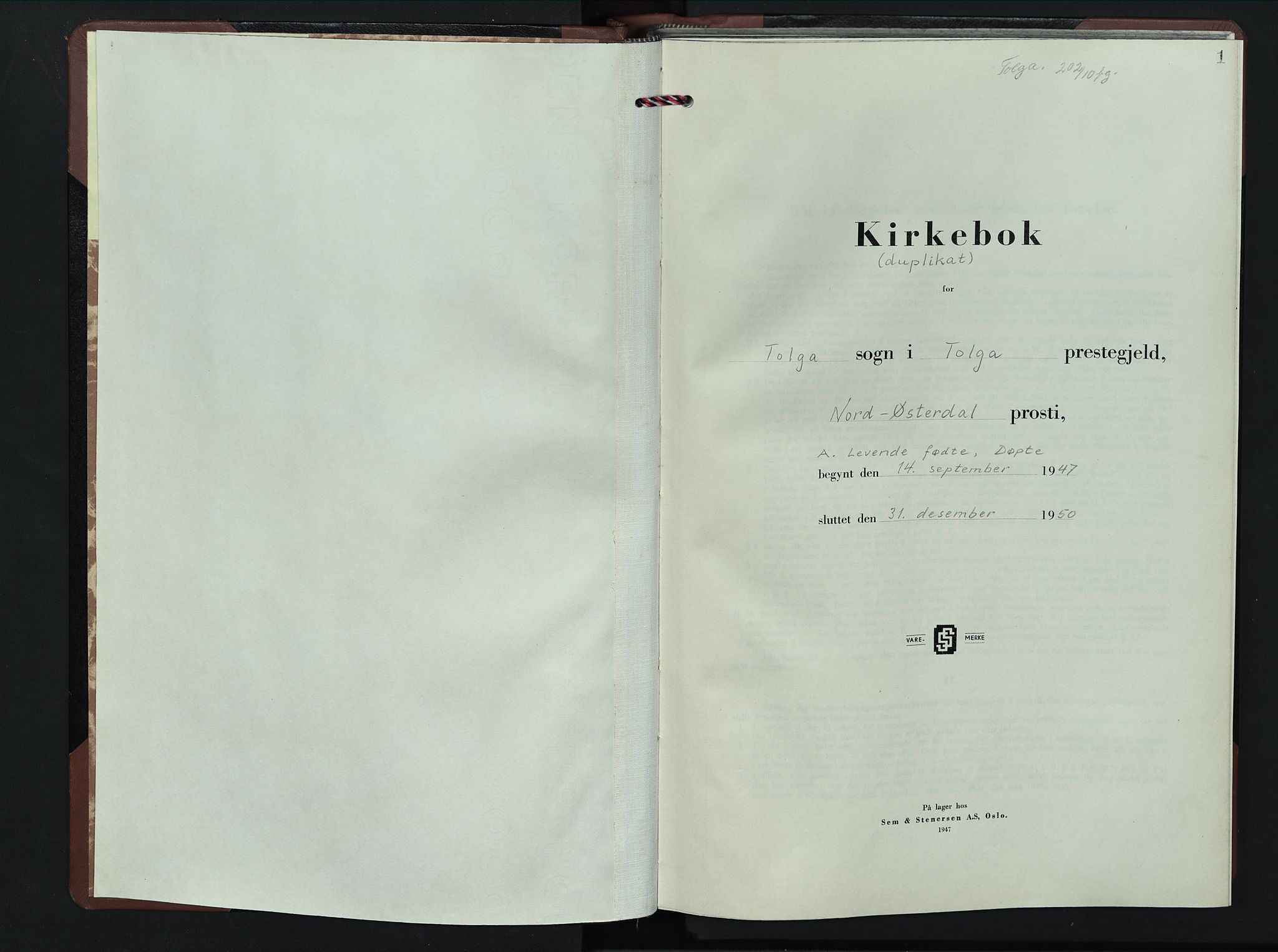 Tolga prestekontor, AV/SAH-PREST-062/L/L0020: Klokkerbok nr. 20, 1947-1950, s. 1