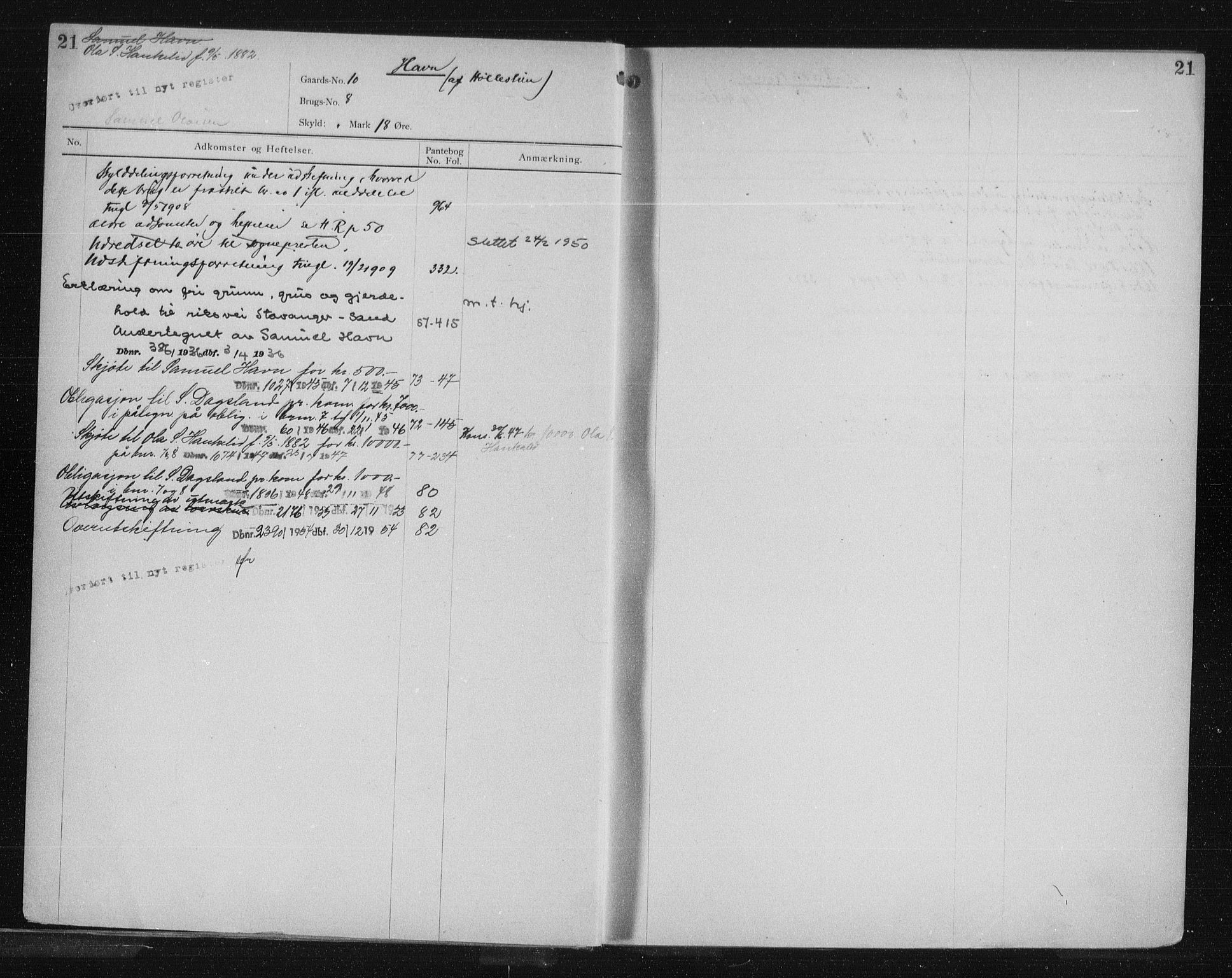 Ryfylke tingrett, AV/SAST-A-100055/001/II/IIA/L0012: Panteregister nr. II A 12, 1914, s. 21