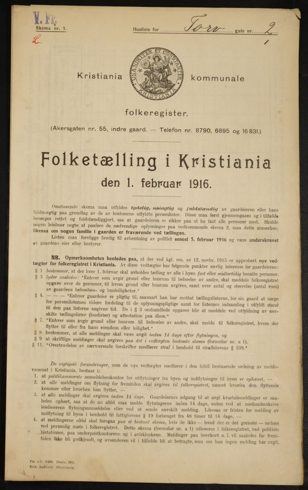 OBA, Kommunal folketelling 1.2.1916 for Kristiania, 1916, s. 117101
