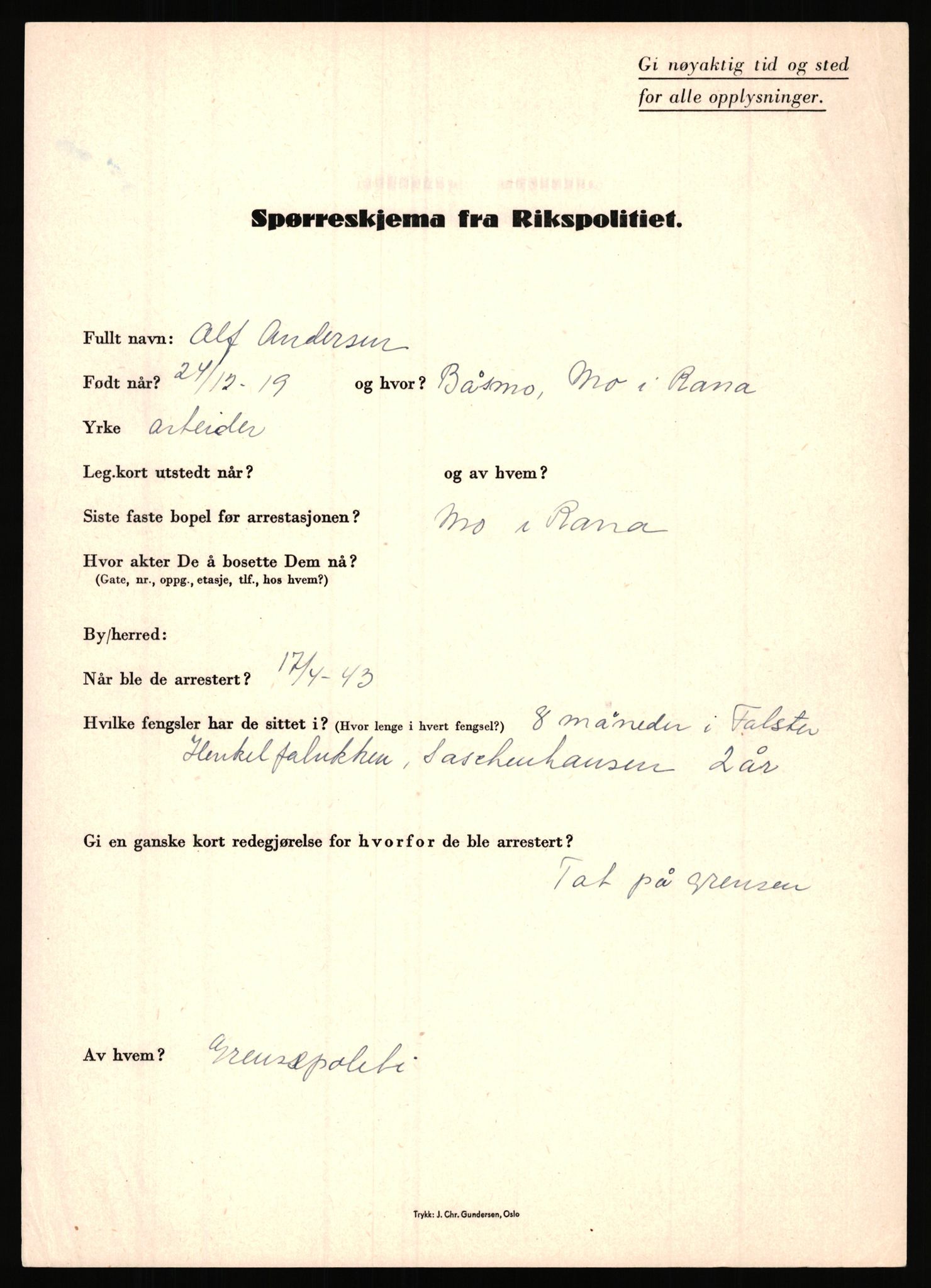 Rikspolitisjefen, AV/RA-S-1560/L/L0001: Abelseth, Rudolf - Berentsen, Odd, 1940-1945, s. 281