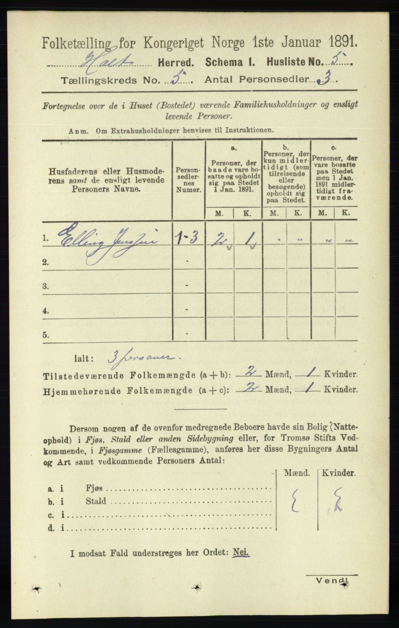 RA, Folketelling 1891 for 0914 Holt herred, 1891, s. 2219