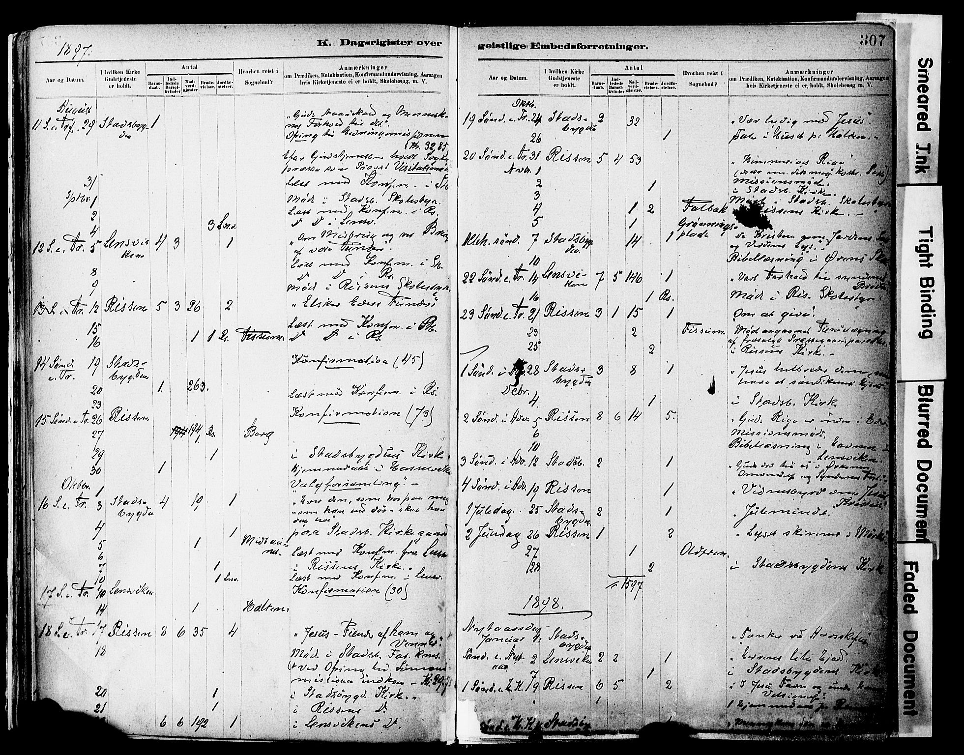 Ministerialprotokoller, klokkerbøker og fødselsregistre - Sør-Trøndelag, AV/SAT-A-1456/646/L0615: Ministerialbok nr. 646A13, 1885-1900, s. 307