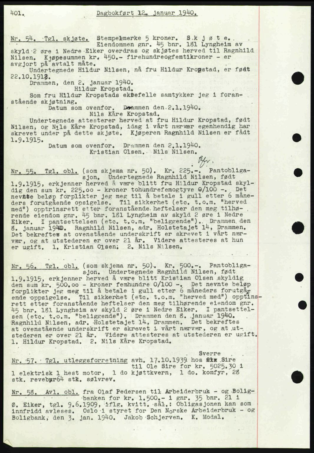Eiker, Modum og Sigdal sorenskriveri, SAKO/A-123/G/Ga/Gab/L0041: Pantebok nr. A11, 1939-1940, Dagboknr: 54/1940