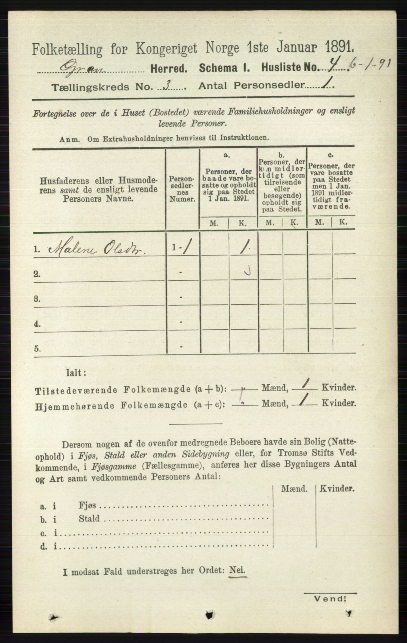 RA, Folketelling 1891 for 0534 Gran herred, 1891, s. 610