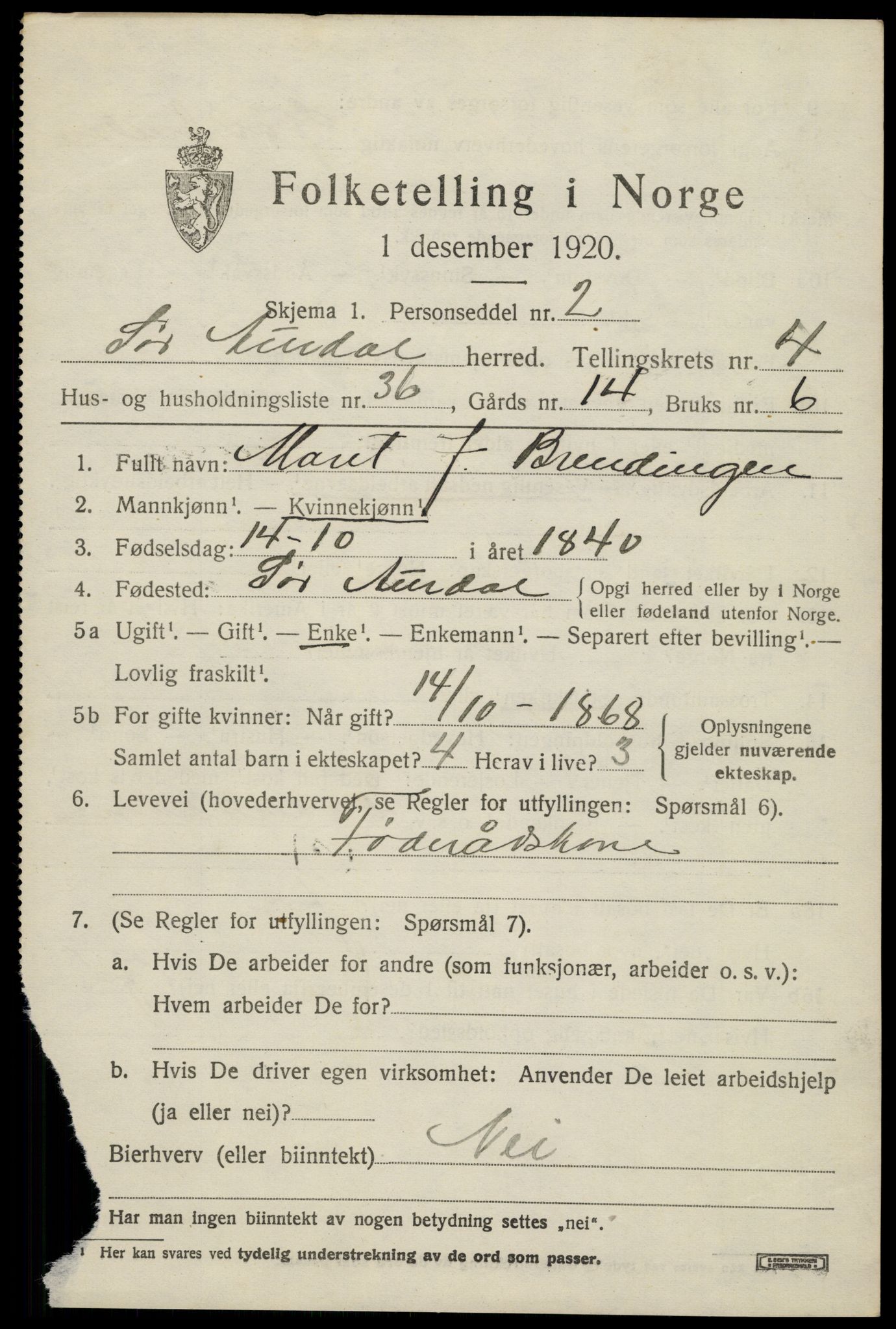 SAH, Folketelling 1920 for 0540 Sør-Aurdal herred, 1920, s. 2697