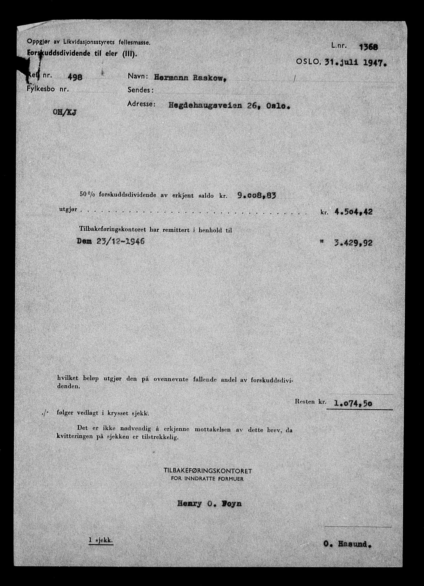Justisdepartementet, Tilbakeføringskontoret for inndratte formuer, AV/RA-S-1564/H/Hc/Hcc/L0972: --, 1945-1947, s. 17