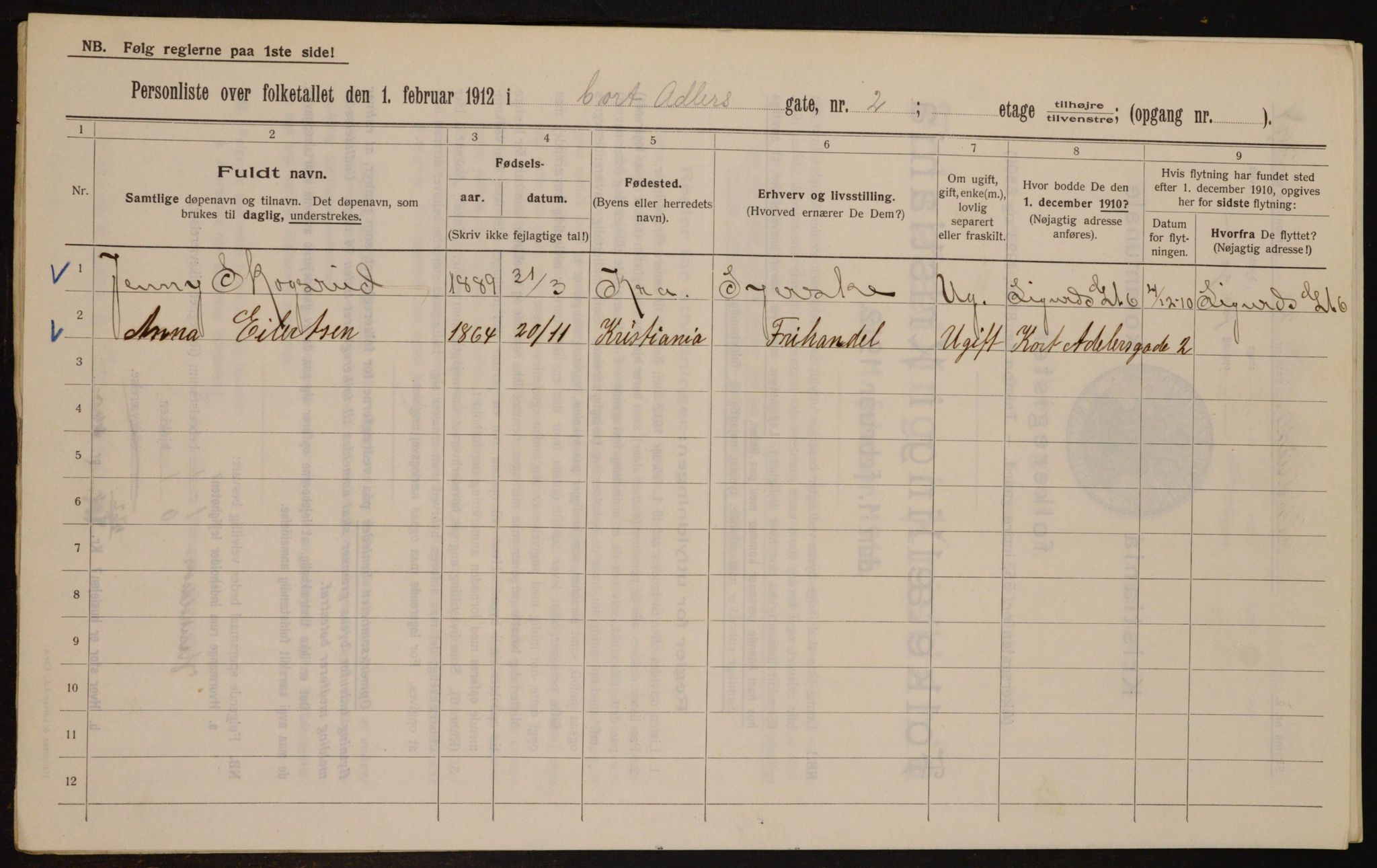 OBA, Kommunal folketelling 1.2.1912 for Kristiania, 1912, s. 13499