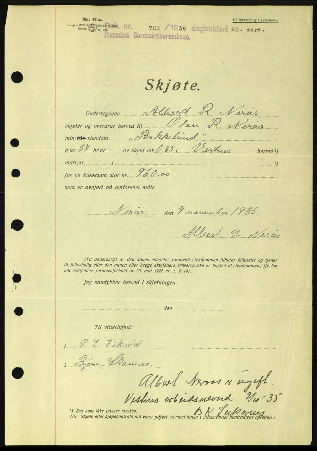 Romsdal sorenskriveri, SAT/A-4149/1/2/2C: Pantebok nr. A1, 1936-1936, Dagboknr: 703/1936