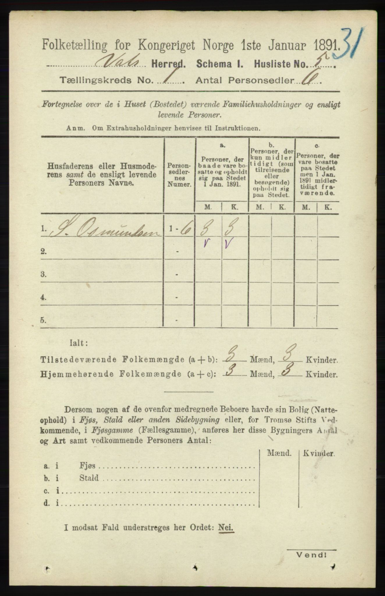 RA, Folketelling 1891 for 1155 Vats herred, 1891, s. 27