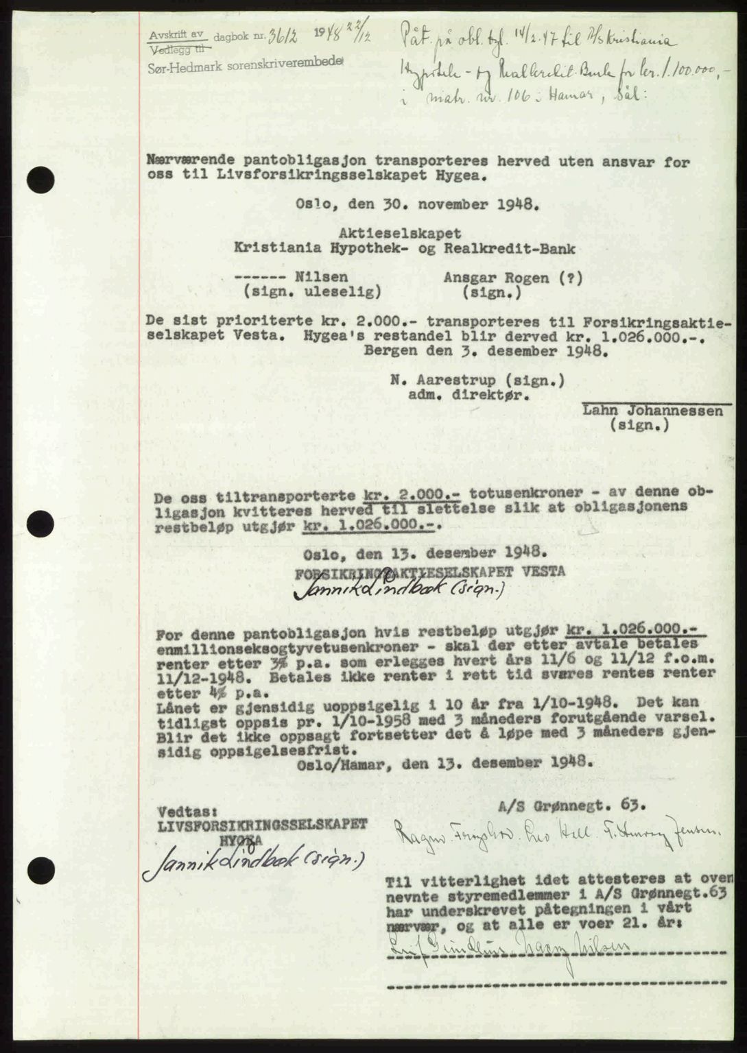 Sør-Hedmark sorenskriveri, SAH/TING-014/H/Hb/Hbd/L0018: Pantebok nr. 18, 1948-1949, Dagboknr: 3612/1948