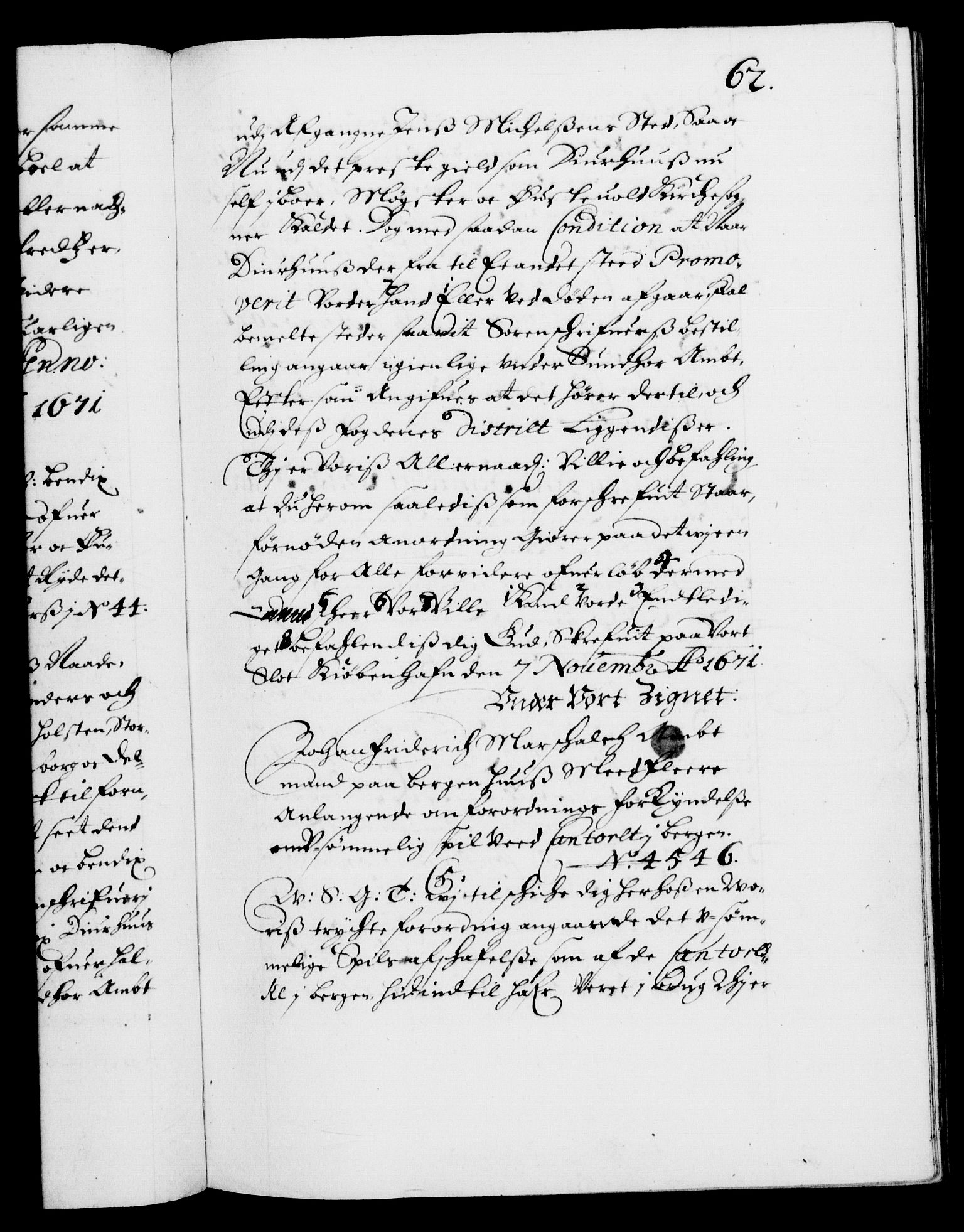 Danske Kanselli 1572-1799, AV/RA-EA-3023/F/Fc/Fca/Fcab/L0012: Norske tegnelser (mikrofilm), 1670-1683, s. 62a