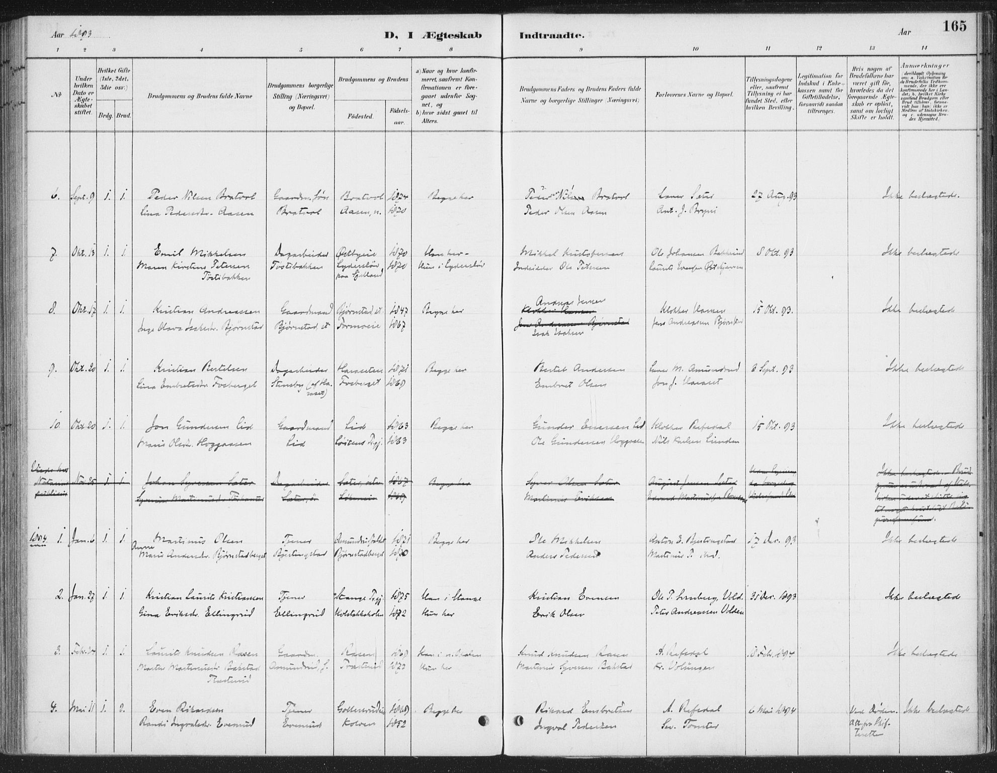 Romedal prestekontor, SAH/PREST-004/K/L0008: Ministerialbok nr. 8, 1887-1905, s. 165