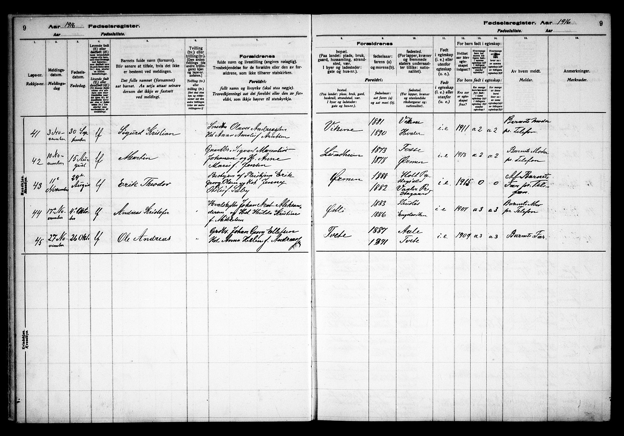 Onsøy prestekontor Kirkebøker, AV/SAO-A-10914/J/Ja/L0001: Fødselsregister nr. I 1, 1916-1937, s. 9