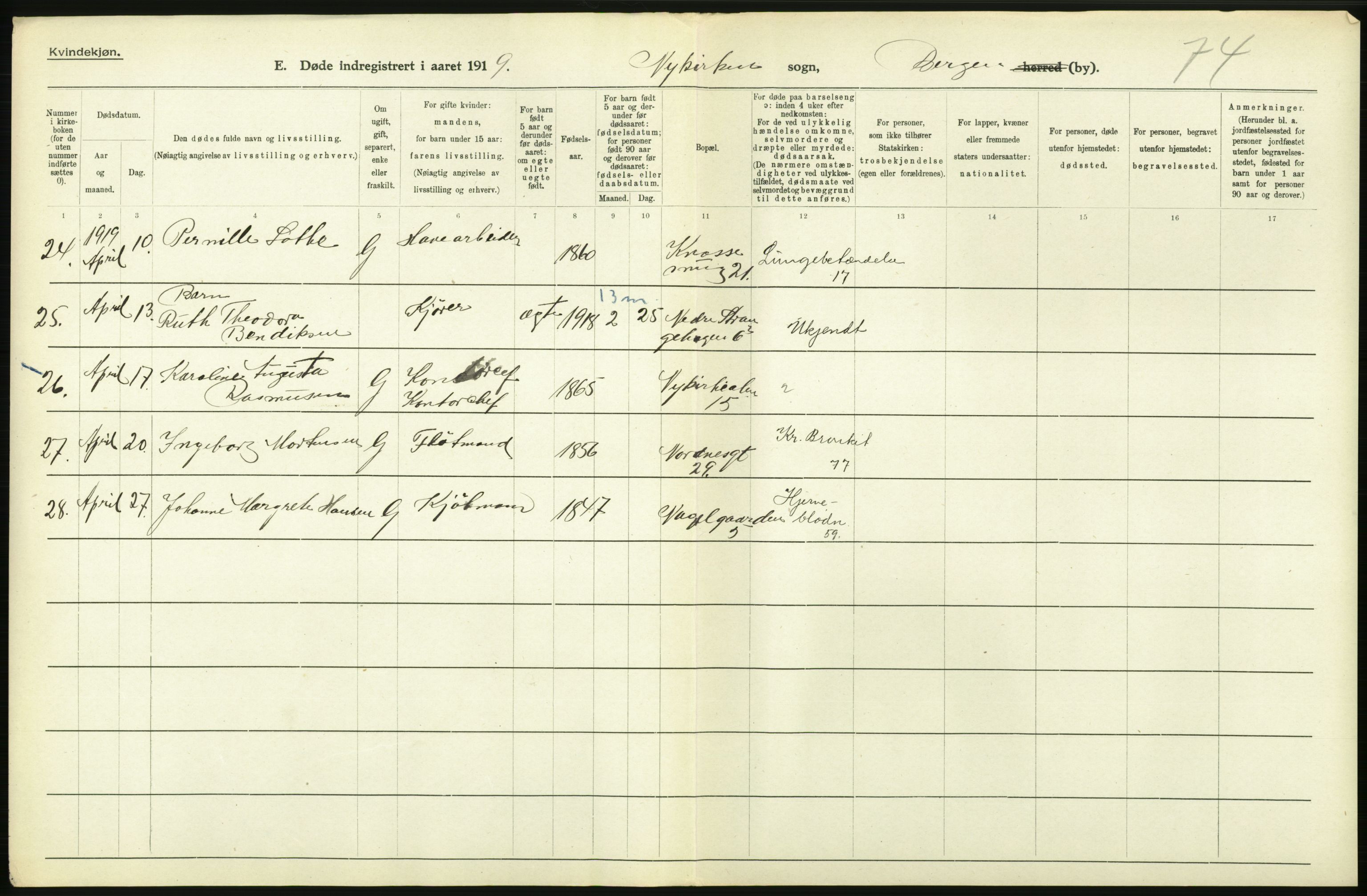 Statistisk sentralbyrå, Sosiodemografiske emner, Befolkning, AV/RA-S-2228/D/Df/Dfb/Dfbi/L0035: Bergen: Gifte, døde, dødfødte., 1919, s. 550