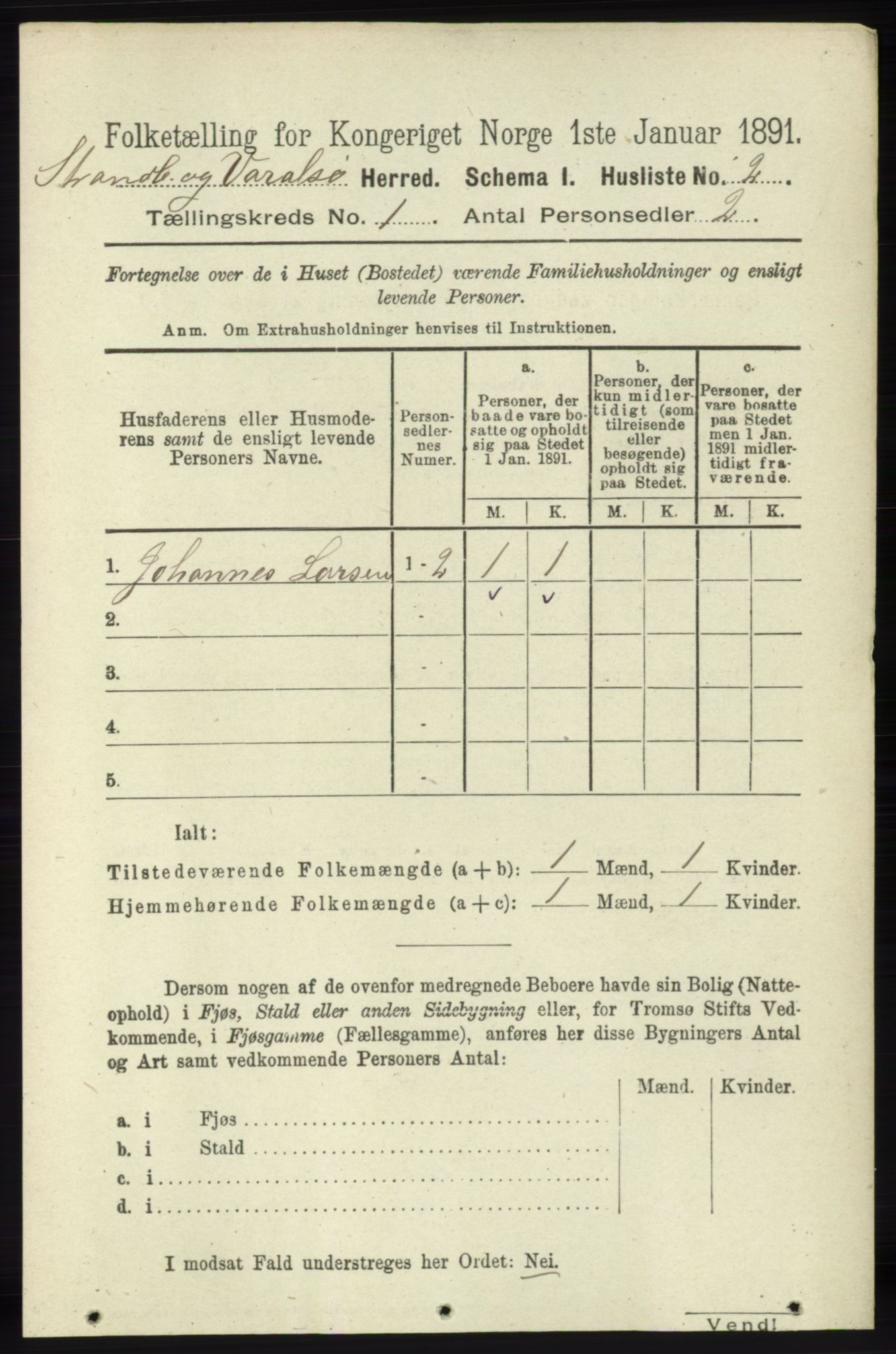 RA, Folketelling 1891 for 1226 Strandebarm og Varaldsøy herred, 1891, s. 25