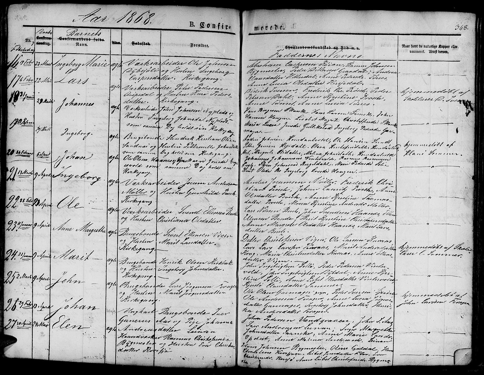Ministerialprotokoller, klokkerbøker og fødselsregistre - Sør-Trøndelag, SAT/A-1456/681/L0938: Klokkerbok nr. 681C02, 1829-1879, s. 368