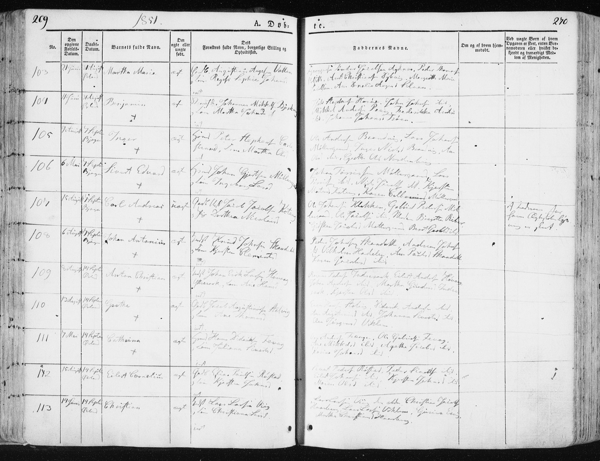 Ministerialprotokoller, klokkerbøker og fødselsregistre - Sør-Trøndelag, SAT/A-1456/659/L0736: Ministerialbok nr. 659A06, 1842-1856, s. 269-270