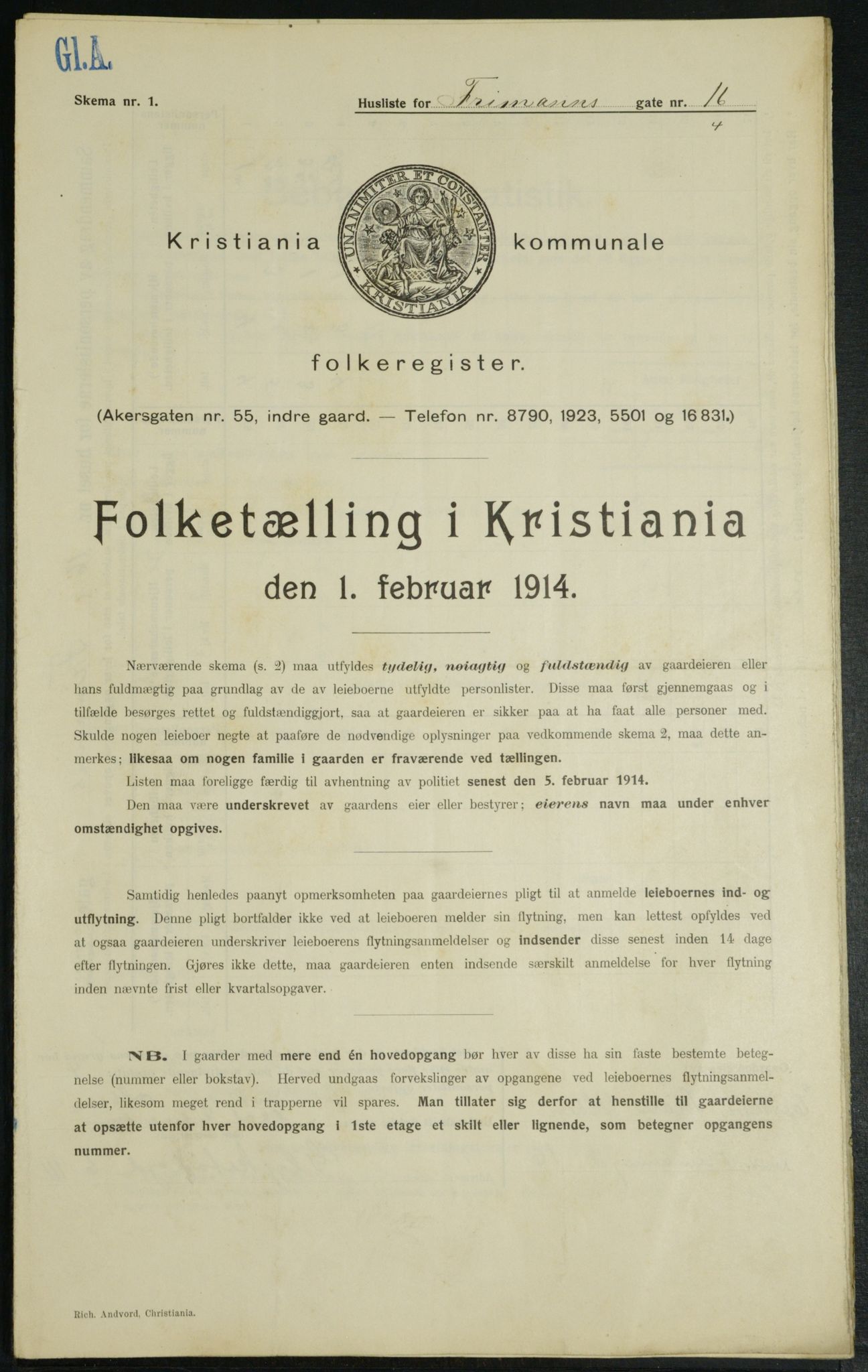 OBA, Kommunal folketelling 1.2.1914 for Kristiania, 1914, s. 27114