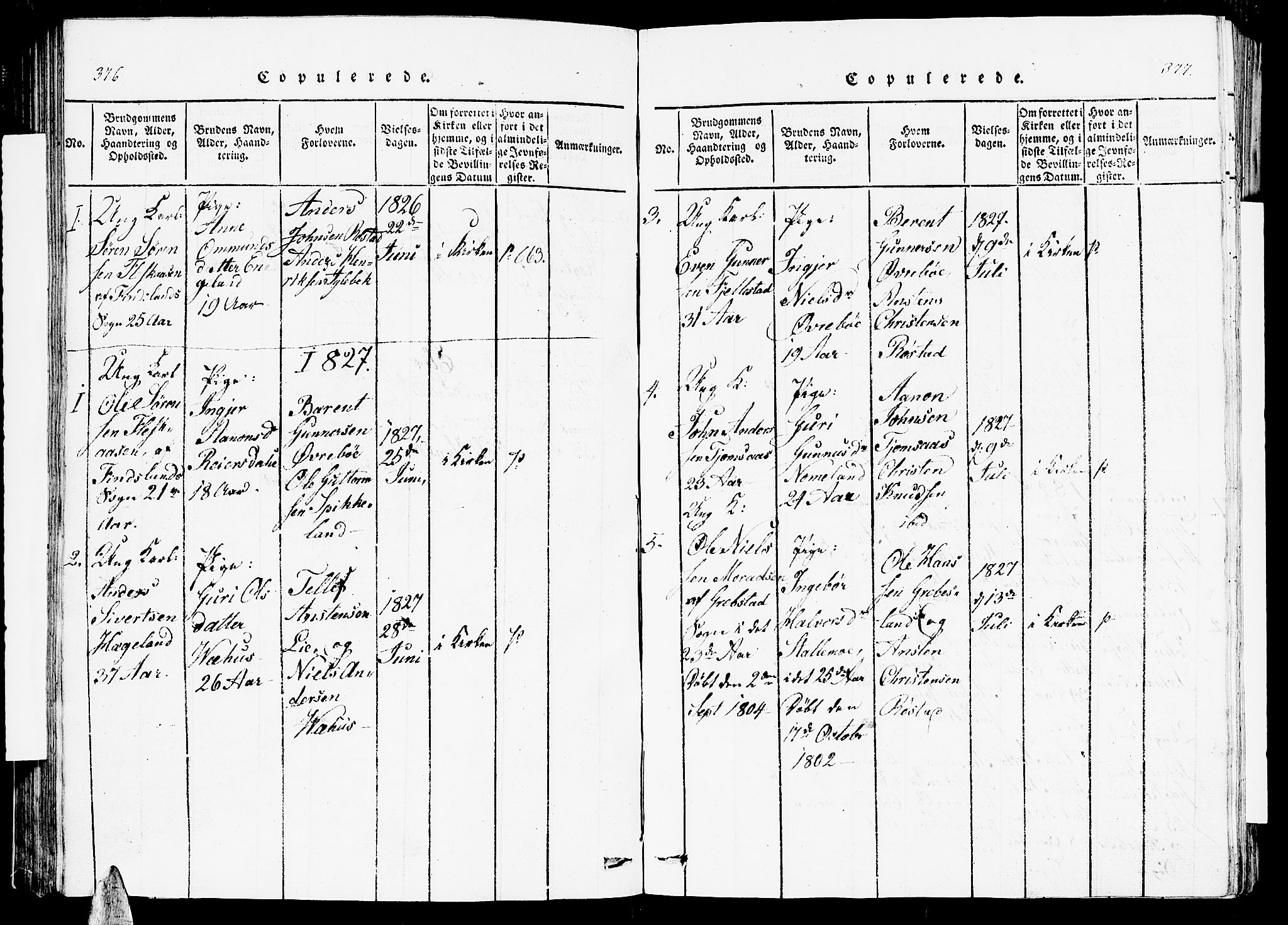 Vennesla sokneprestkontor, AV/SAK-1111-0045/Fb/Fbc/L0001: Klokkerbok nr. B 1, 1820-1834, s. 376-377