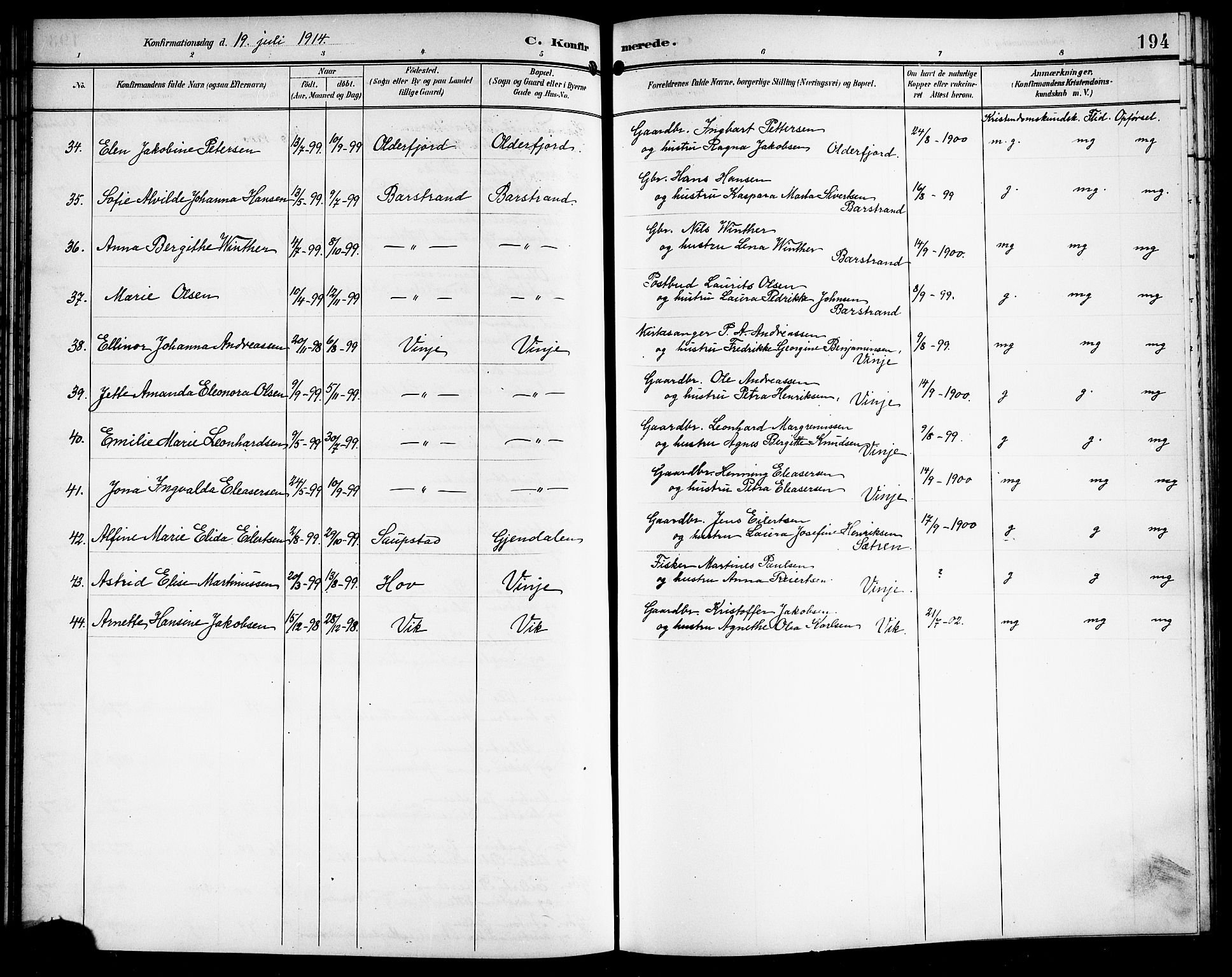 Ministerialprotokoller, klokkerbøker og fødselsregistre - Nordland, AV/SAT-A-1459/876/L1105: Klokkerbok nr. 876C04, 1896-1914, s. 194