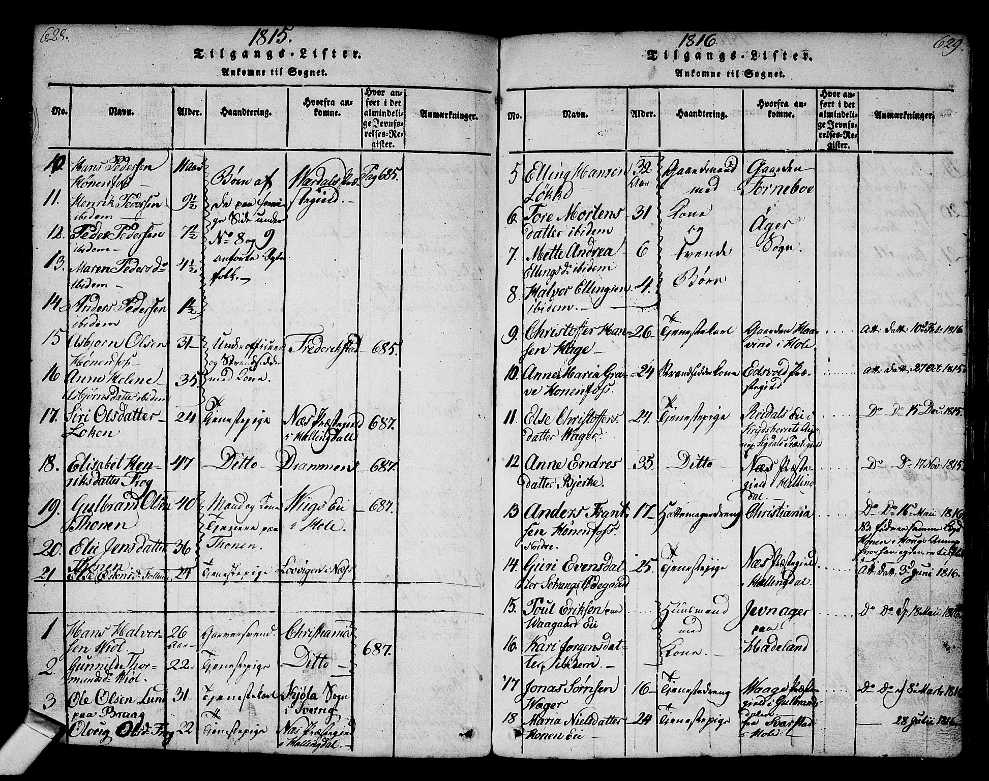 Norderhov kirkebøker, AV/SAKO-A-237/G/Ga/L0002: Klokkerbok nr. I 2, 1814-1867, s. 628-629
