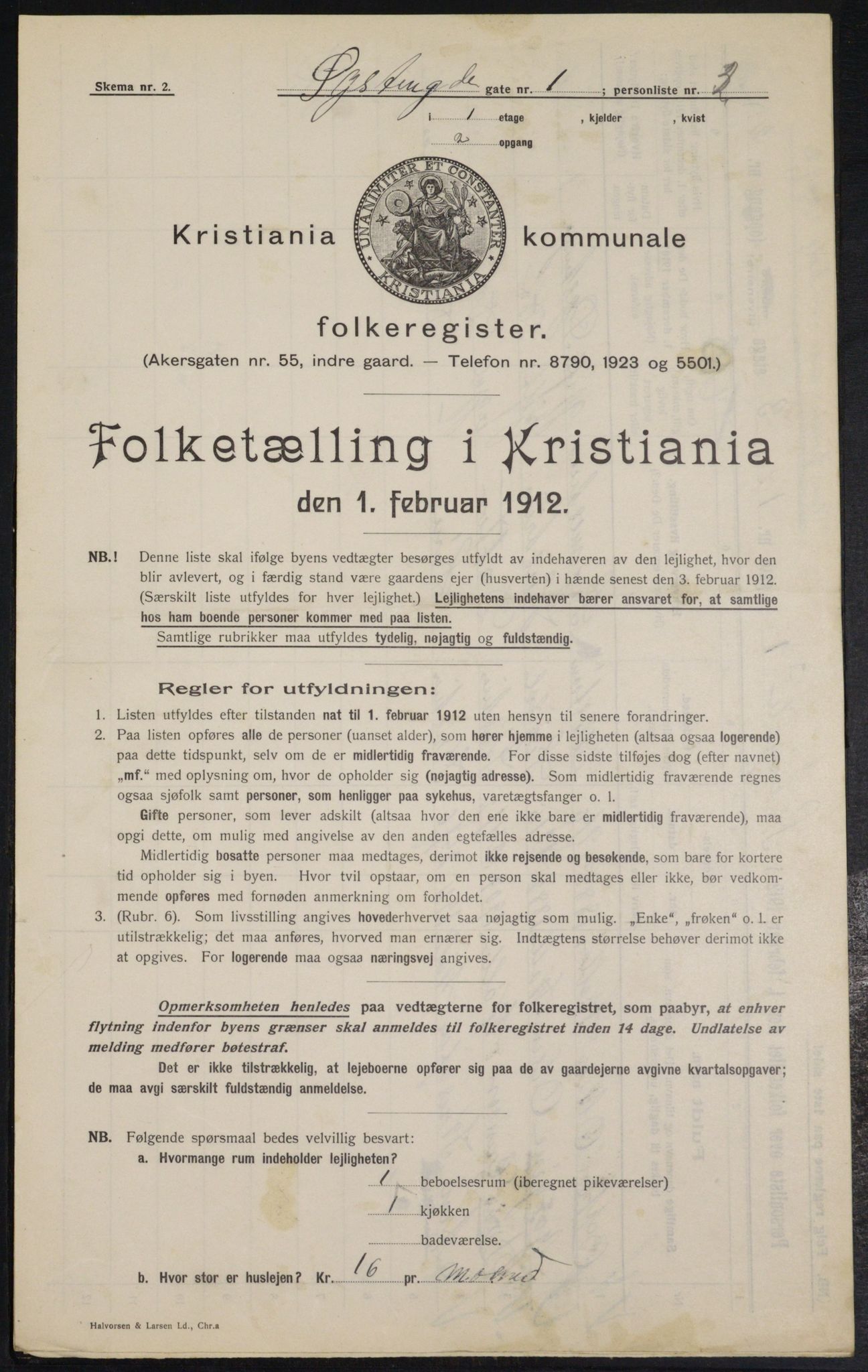 OBA, Kommunal folketelling 1.2.1912 for Kristiania, 1912, s. 130304