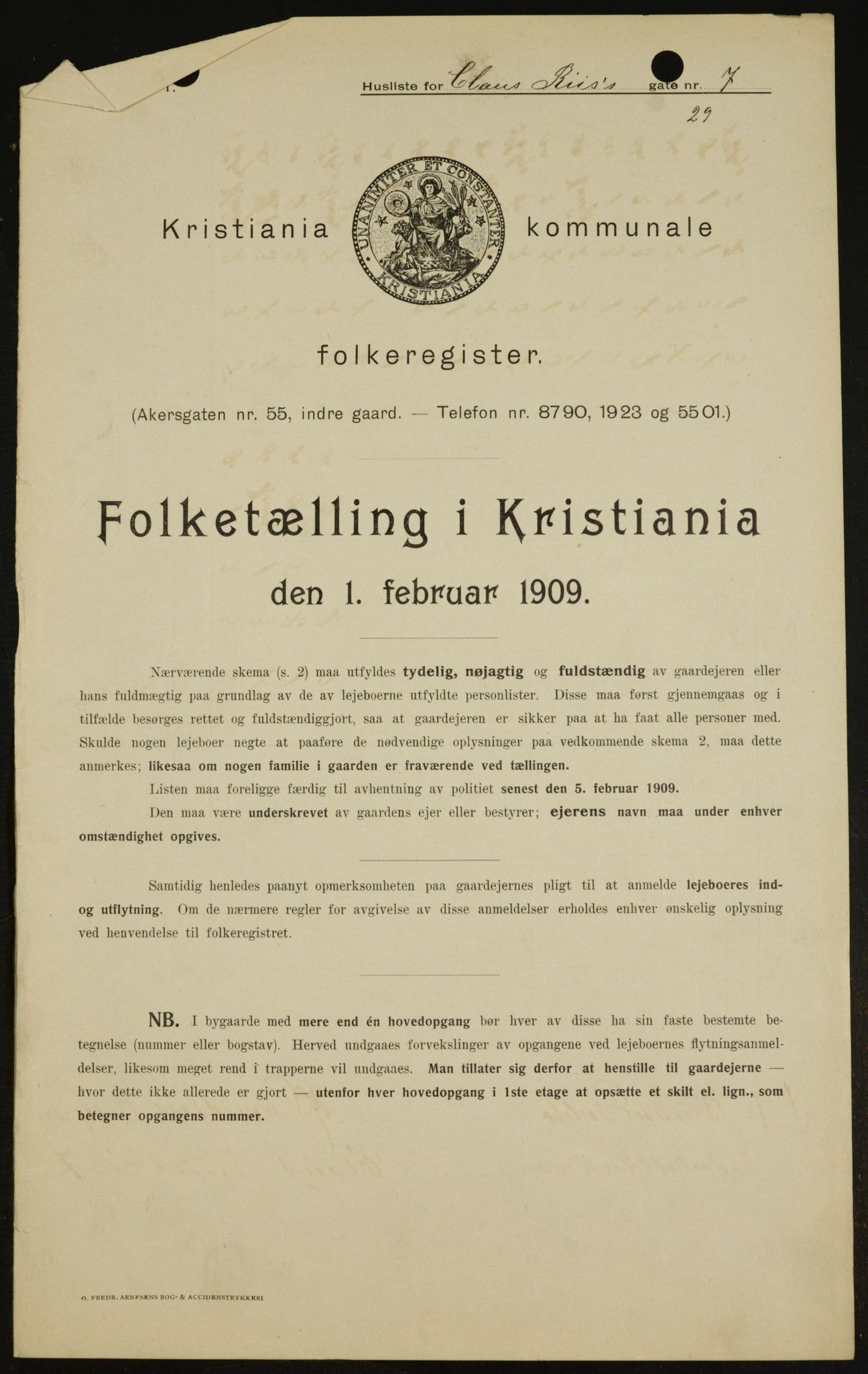 OBA, Kommunal folketelling 1.2.1909 for Kristiania kjøpstad, 1909, s. 11522