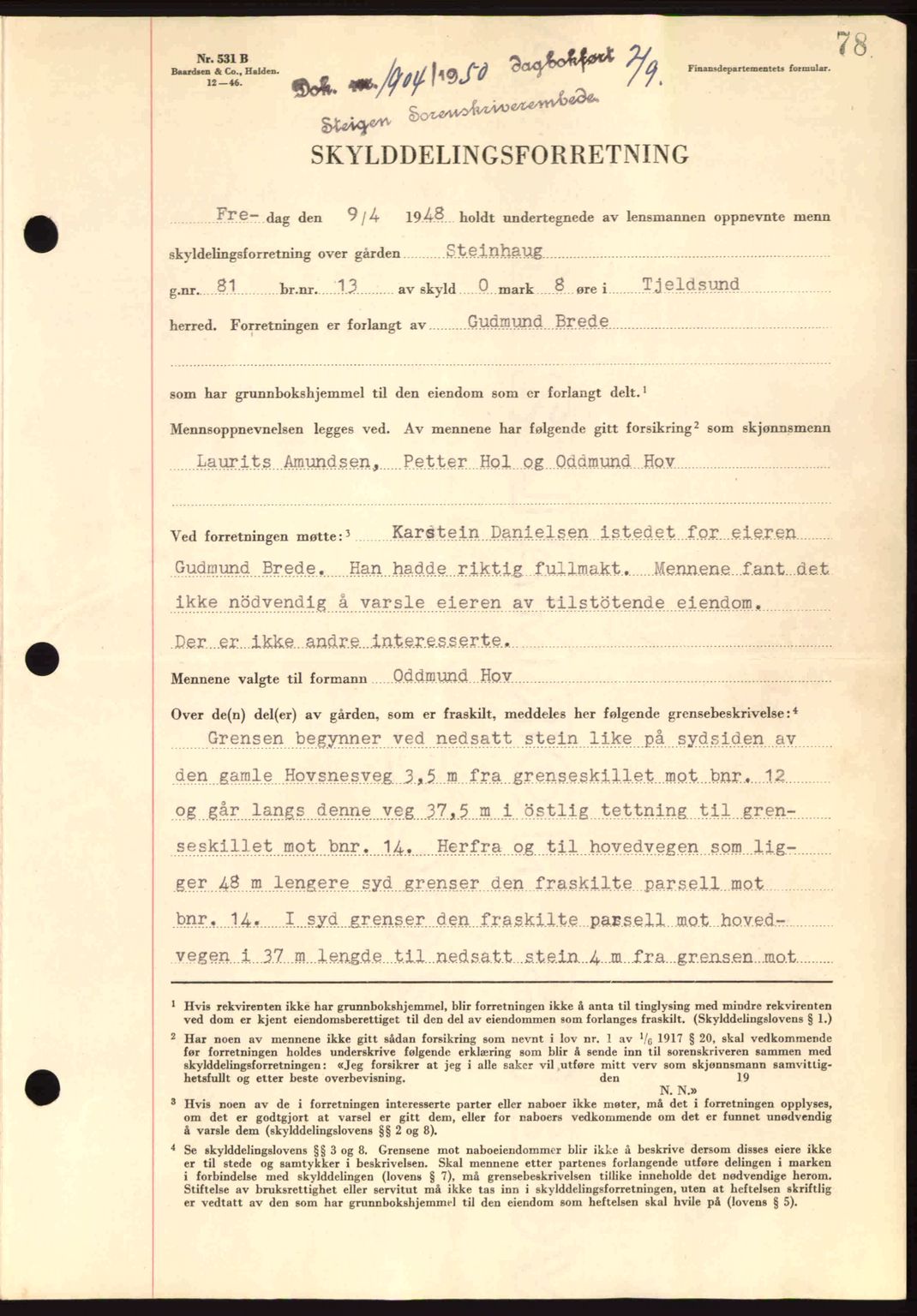 Steigen og Ofoten sorenskriveri, SAT/A-0030/1/2/2C: Pantebok nr. A21, 1950-1950, Dagboknr: 1904/1950